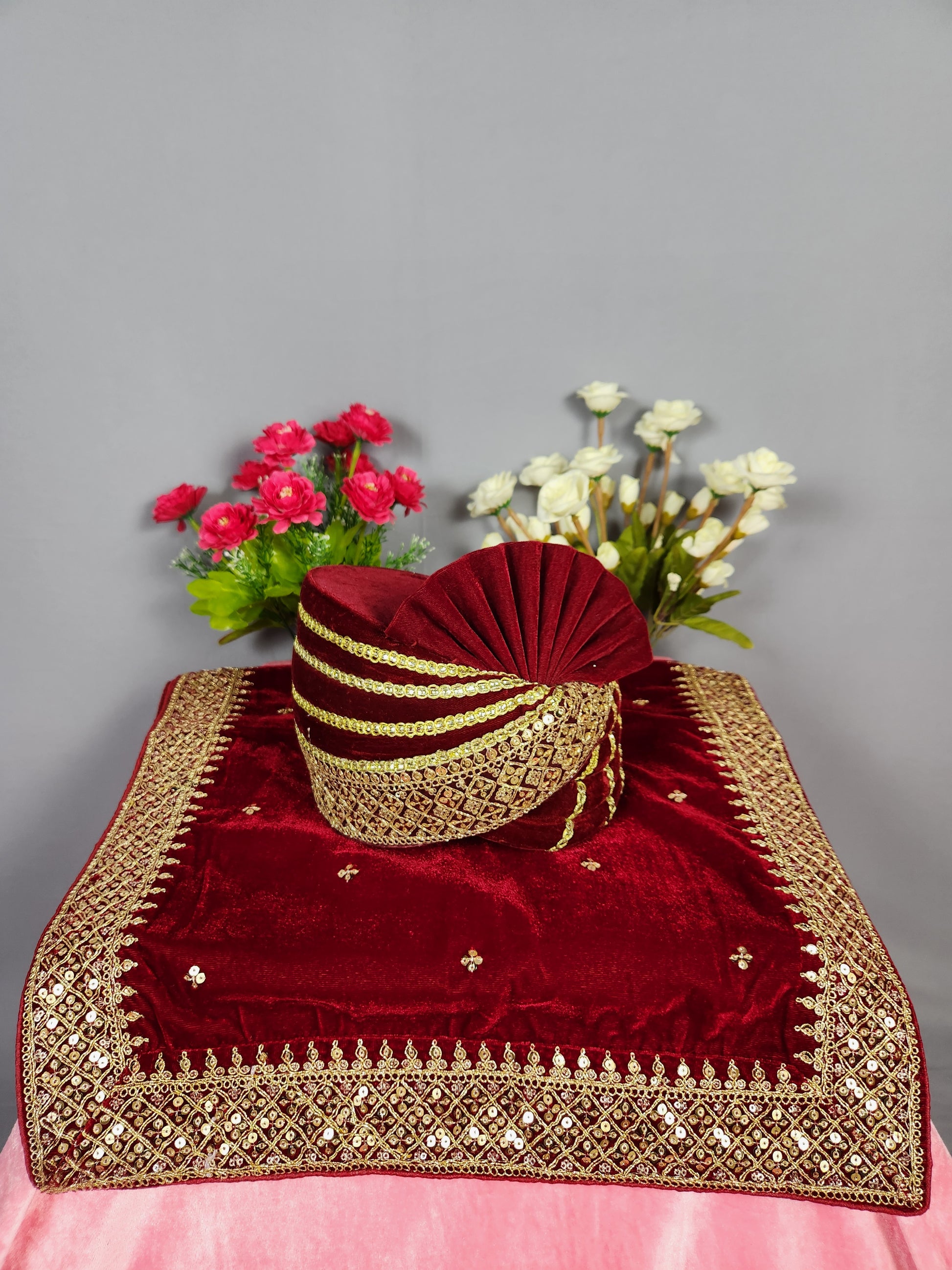 Red Groom Turban Shawl Set
