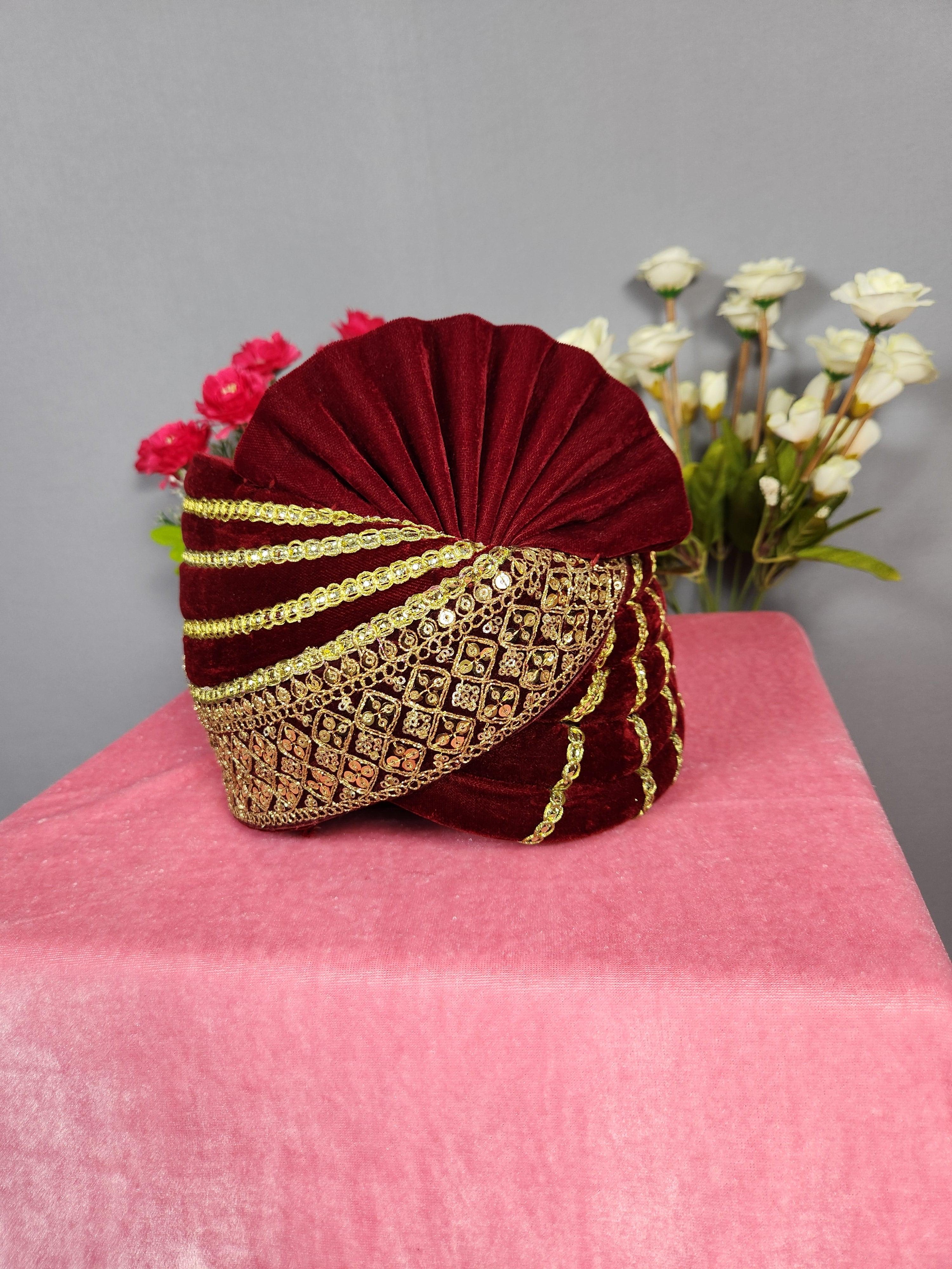Red Groom Turban Shawl Set