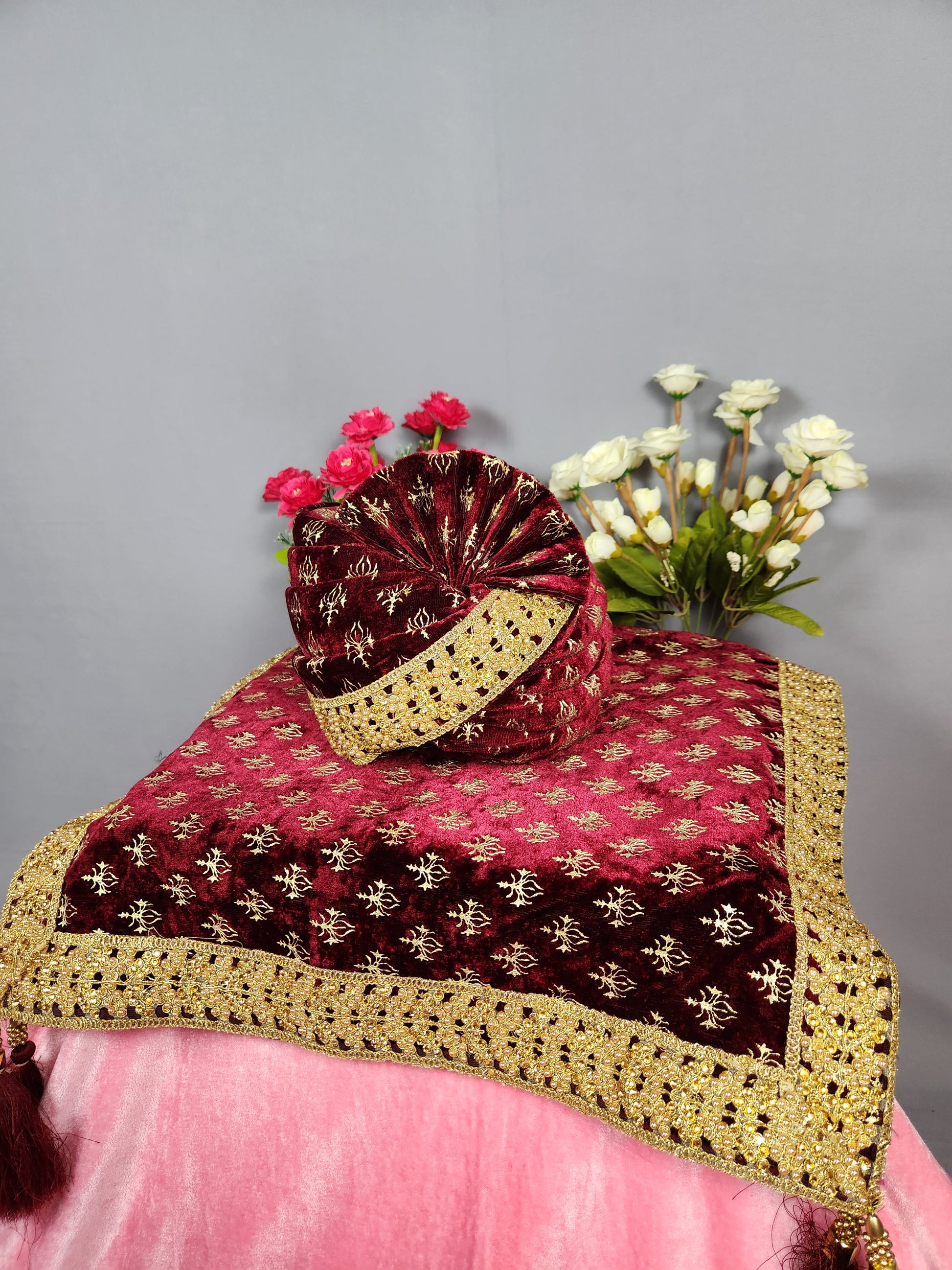 Red Groom Turban Shawl Set