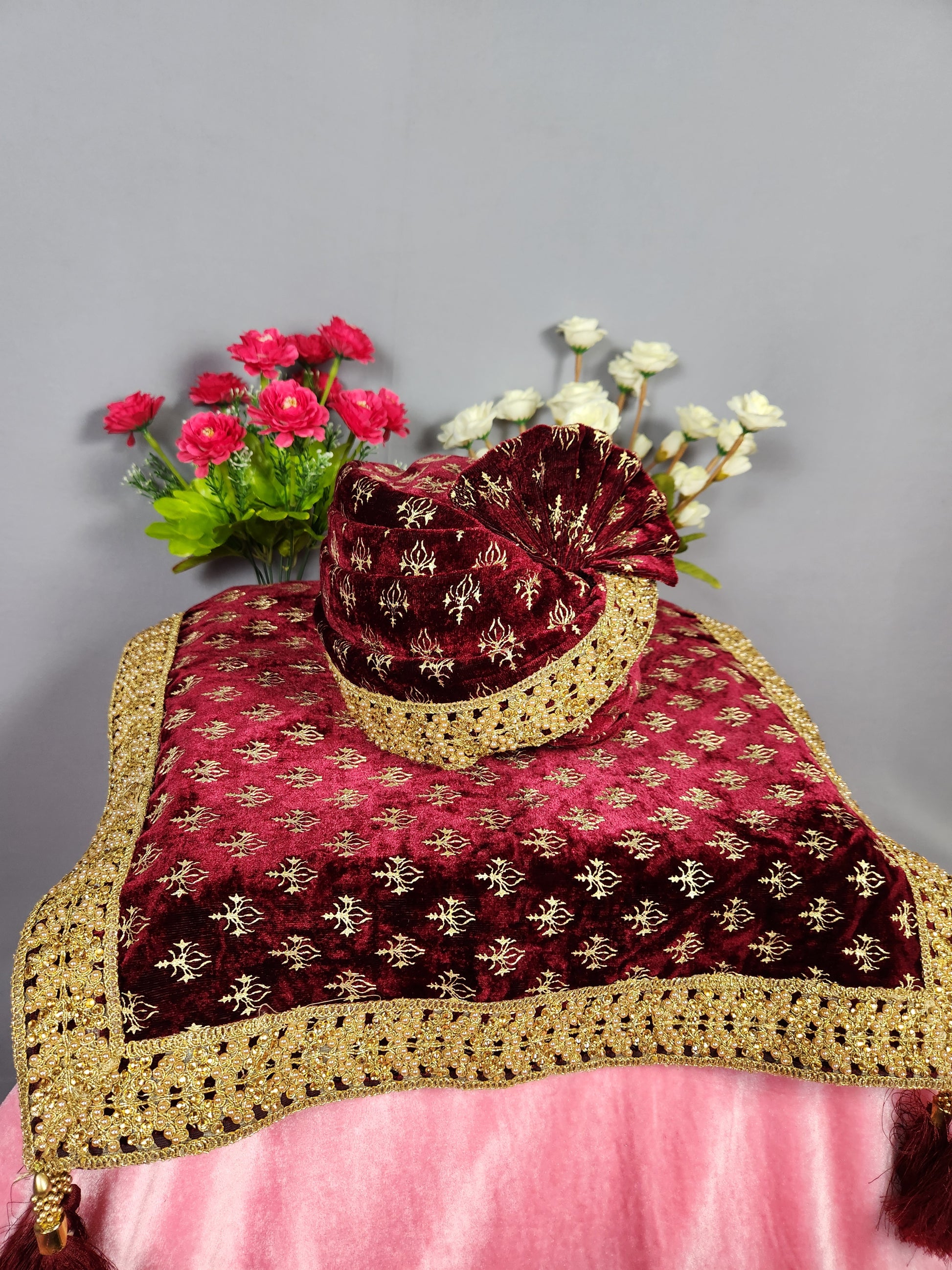 Red Groom Turban Shawl Set