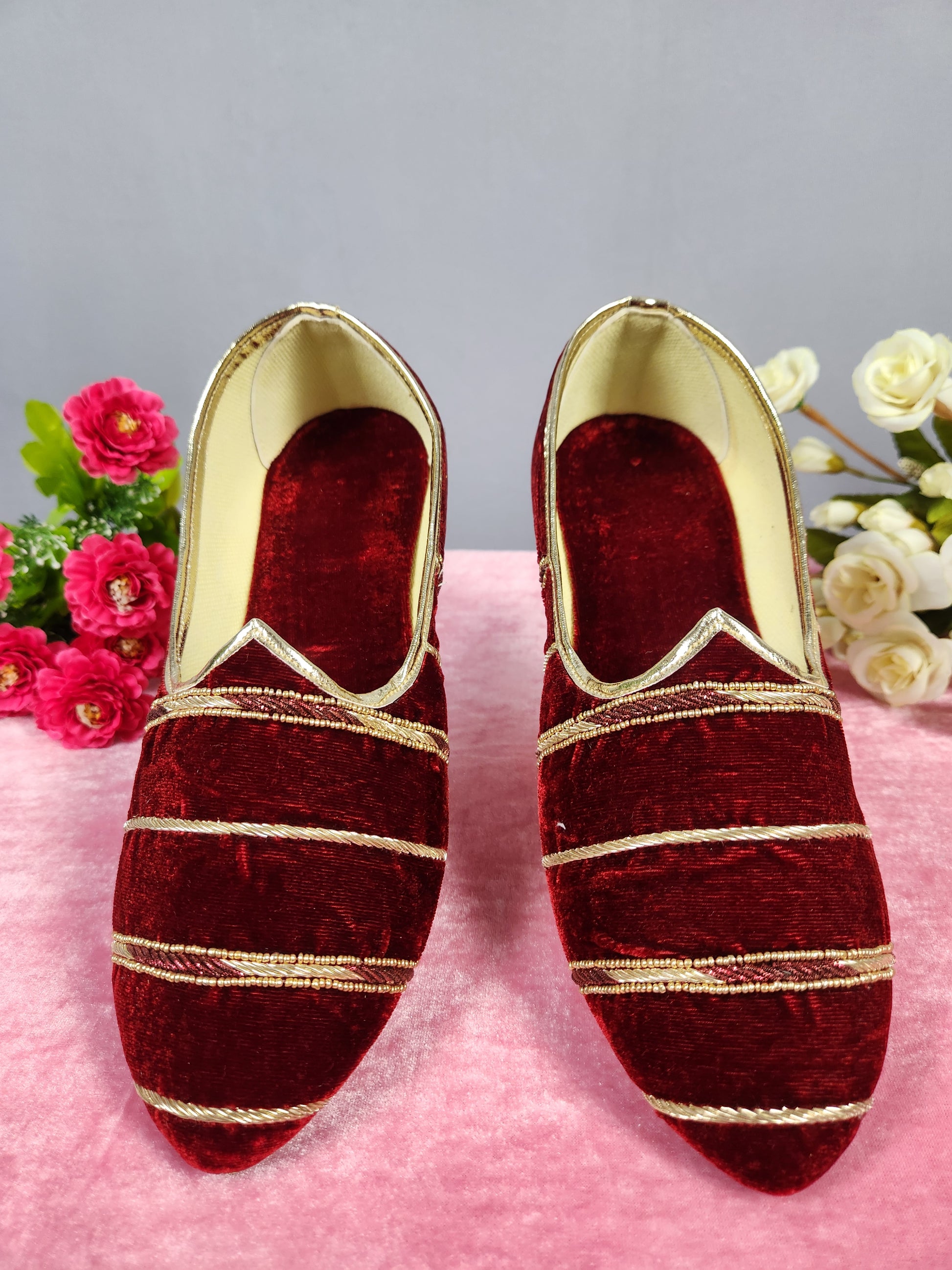 Red Velvet Ethnic Shoes for Men – Designer Indian Jutti & Mojari for Wedding
