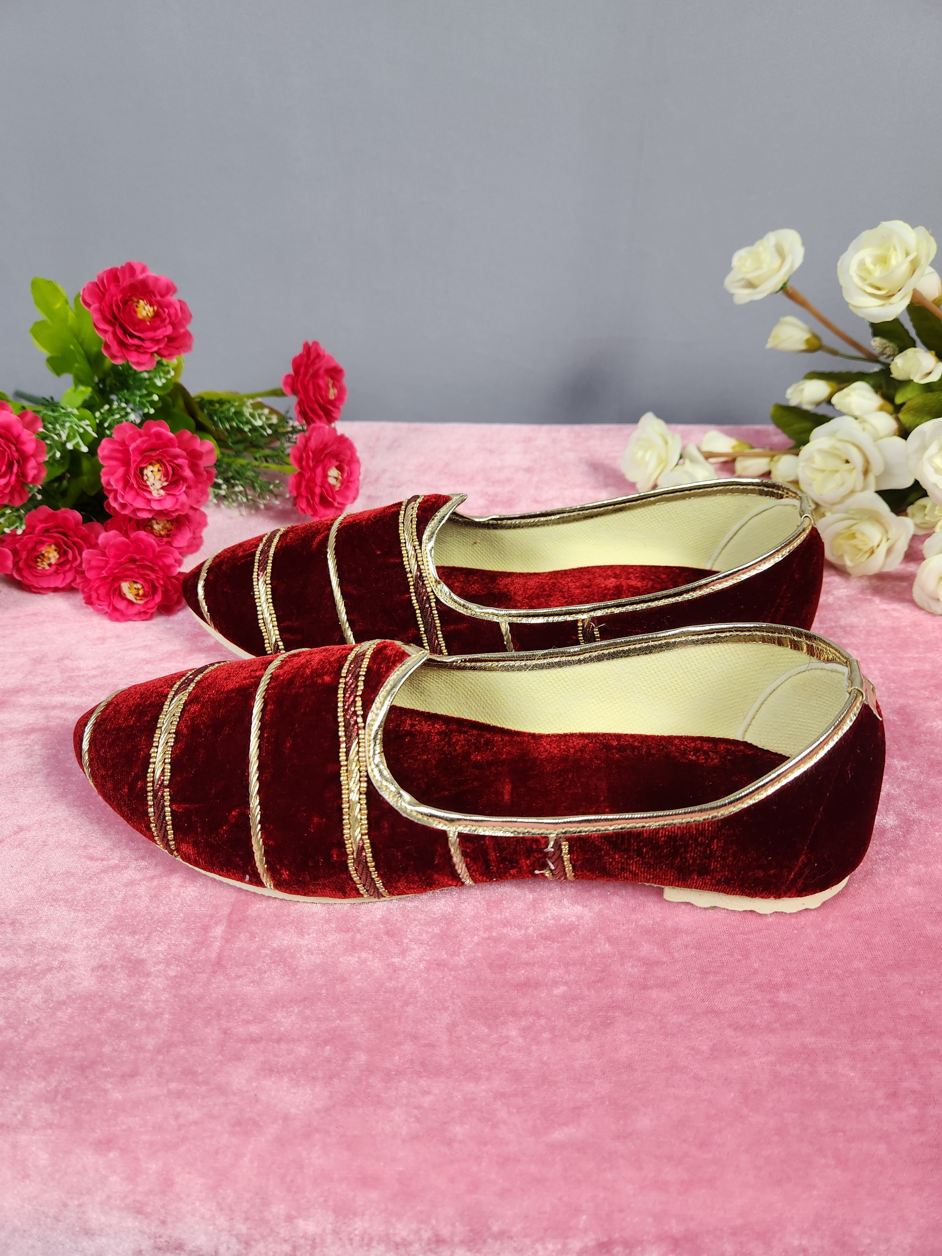 Red Velvet Ethnic Shoes for Men – Designer Indian Jutti & Mojari for Wedding