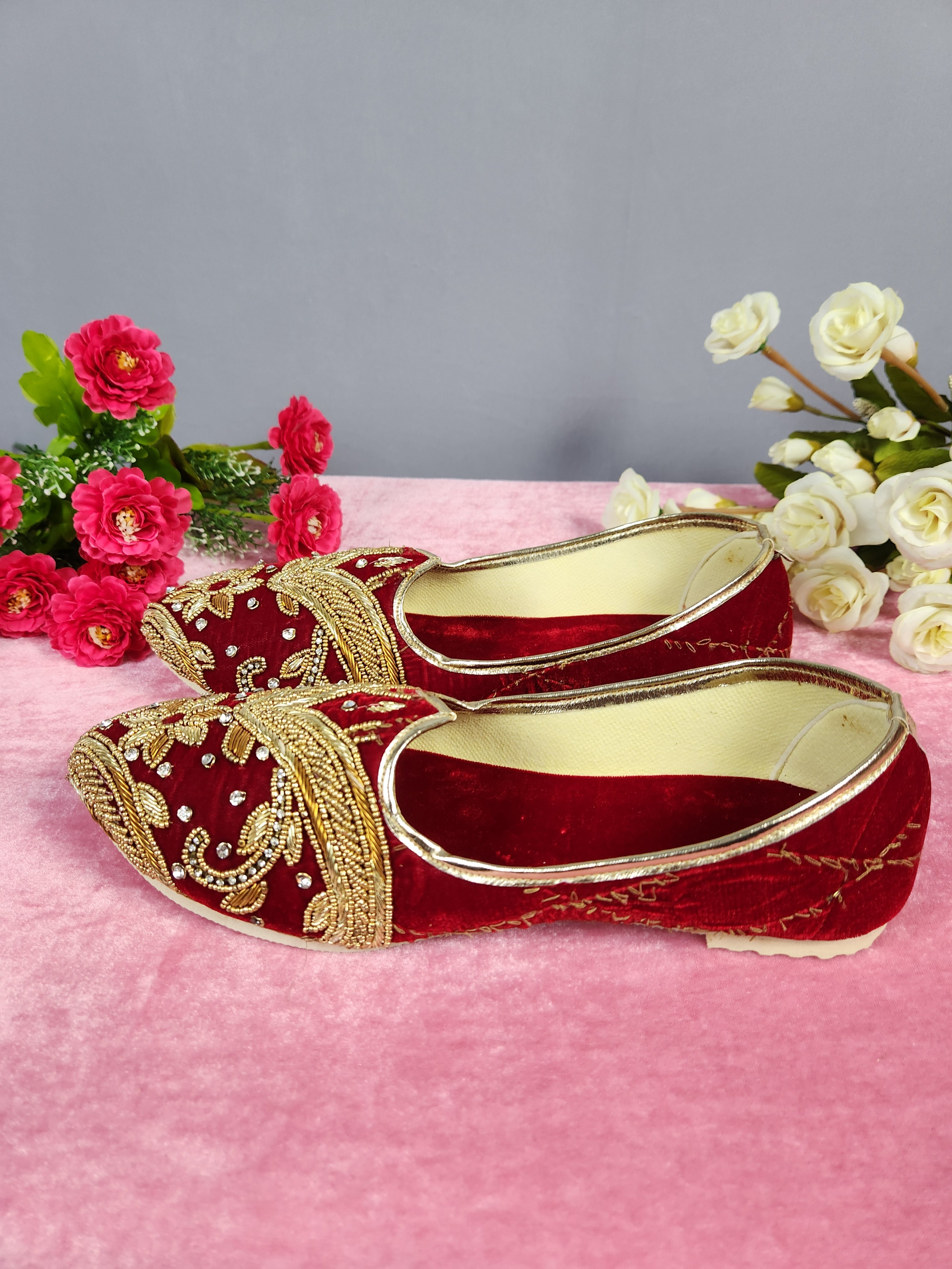 Red Velvet Ethnic Shoes for Men – Designer Indian Jutti & Mojari for Wedding