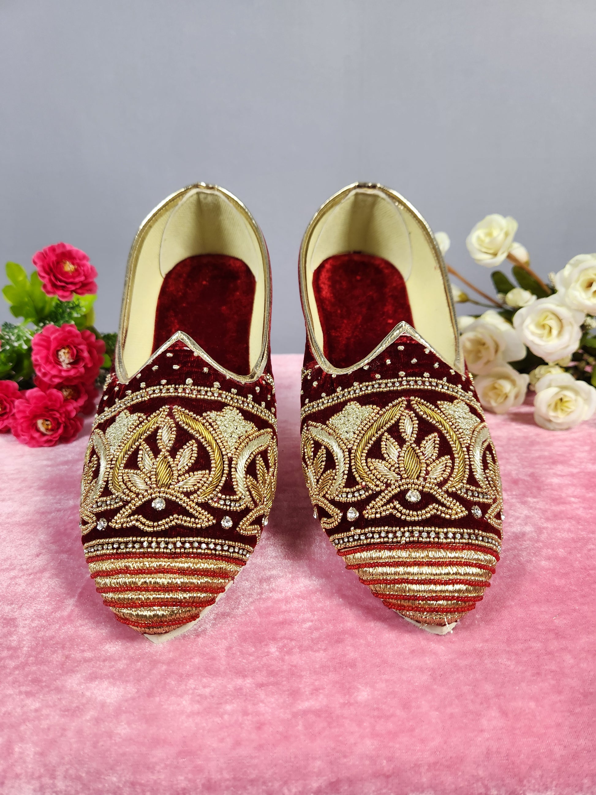 Red Velvet Ethnic Shoes for Men – Designer Indian Jutti & Mojari for Wedding