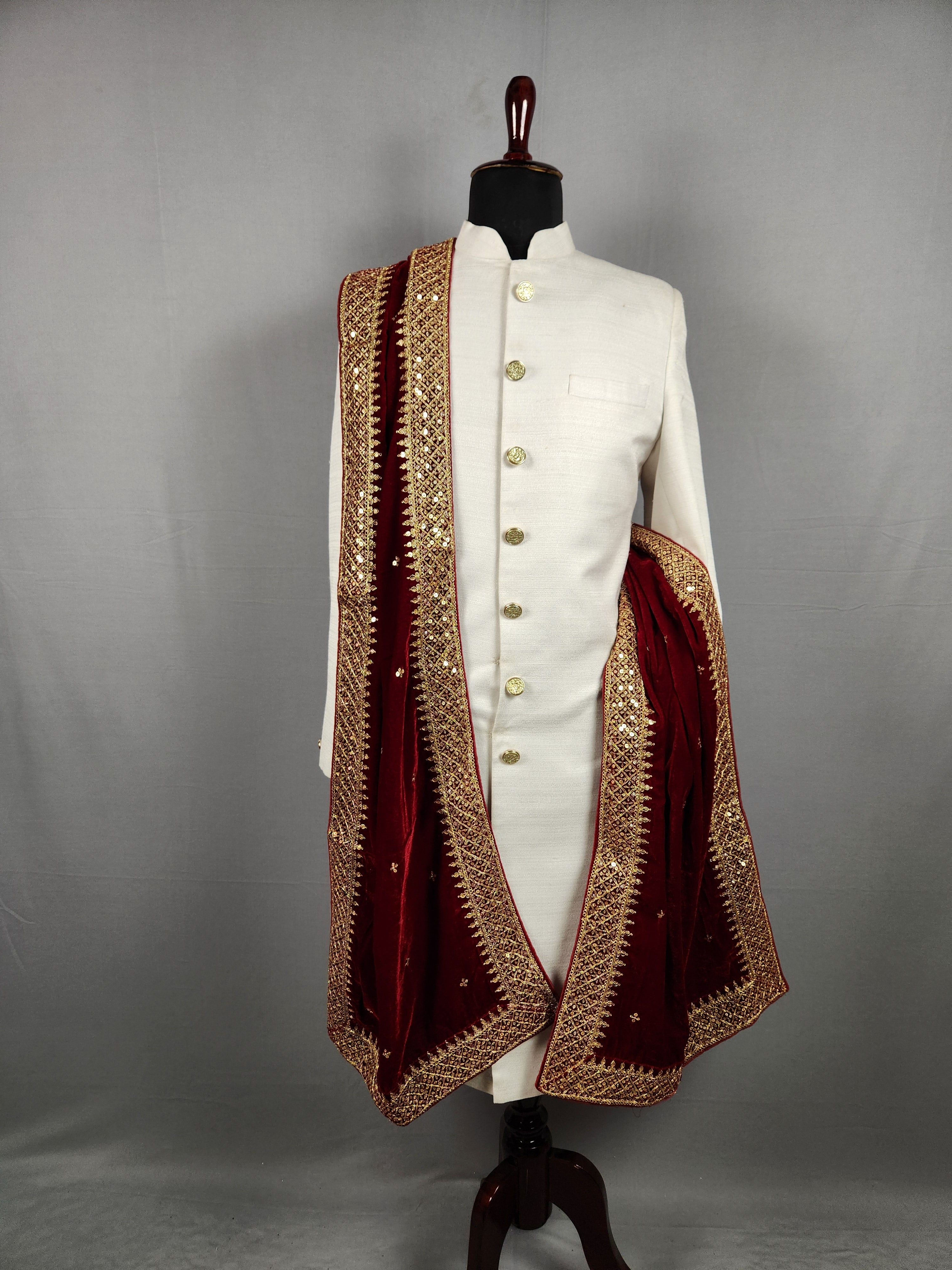 Red Groom Shawl - Gold Embroidered Red Stole