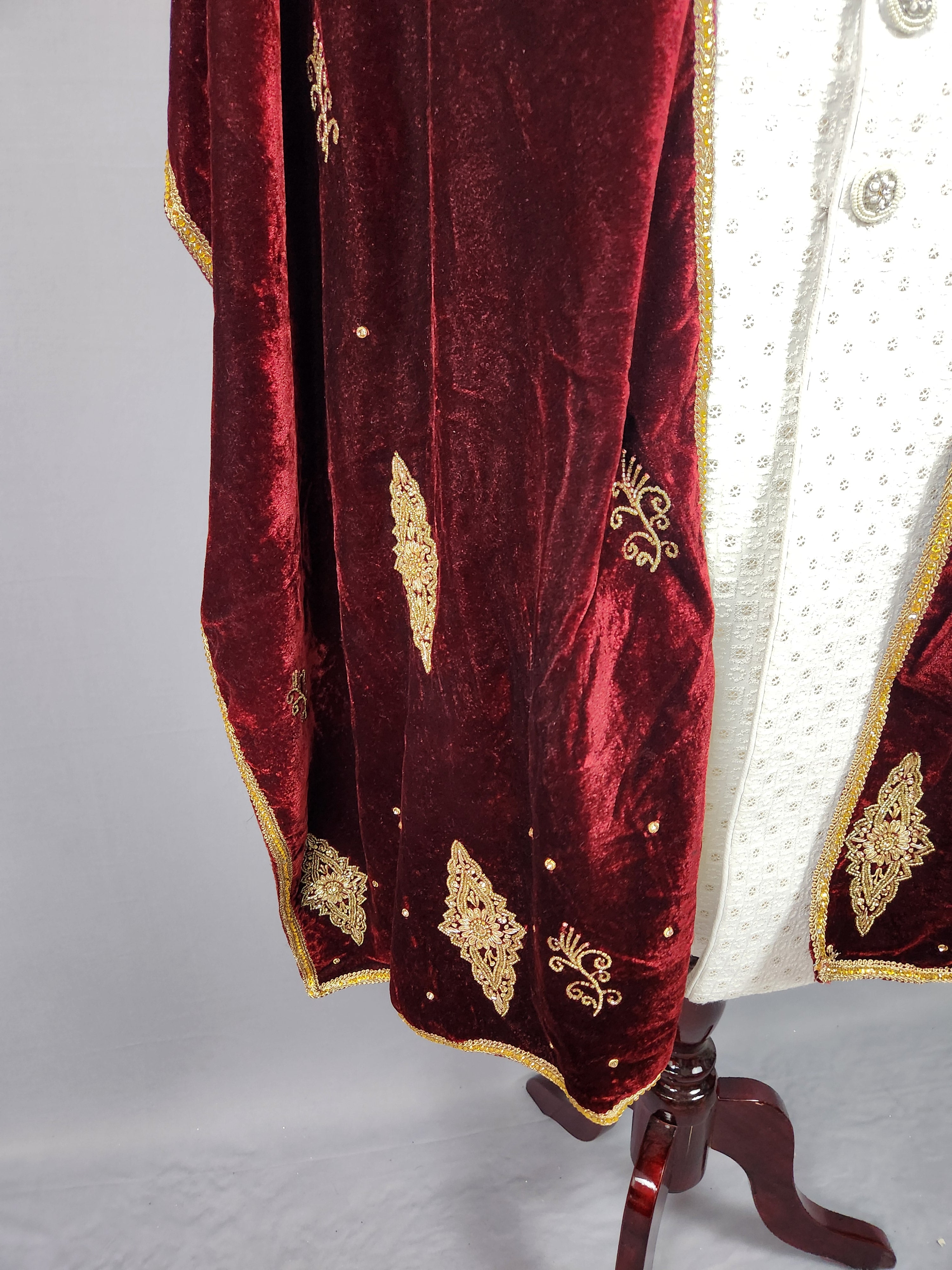 Red Groom Stole - Golden Zardozi Work | Shawl For Men