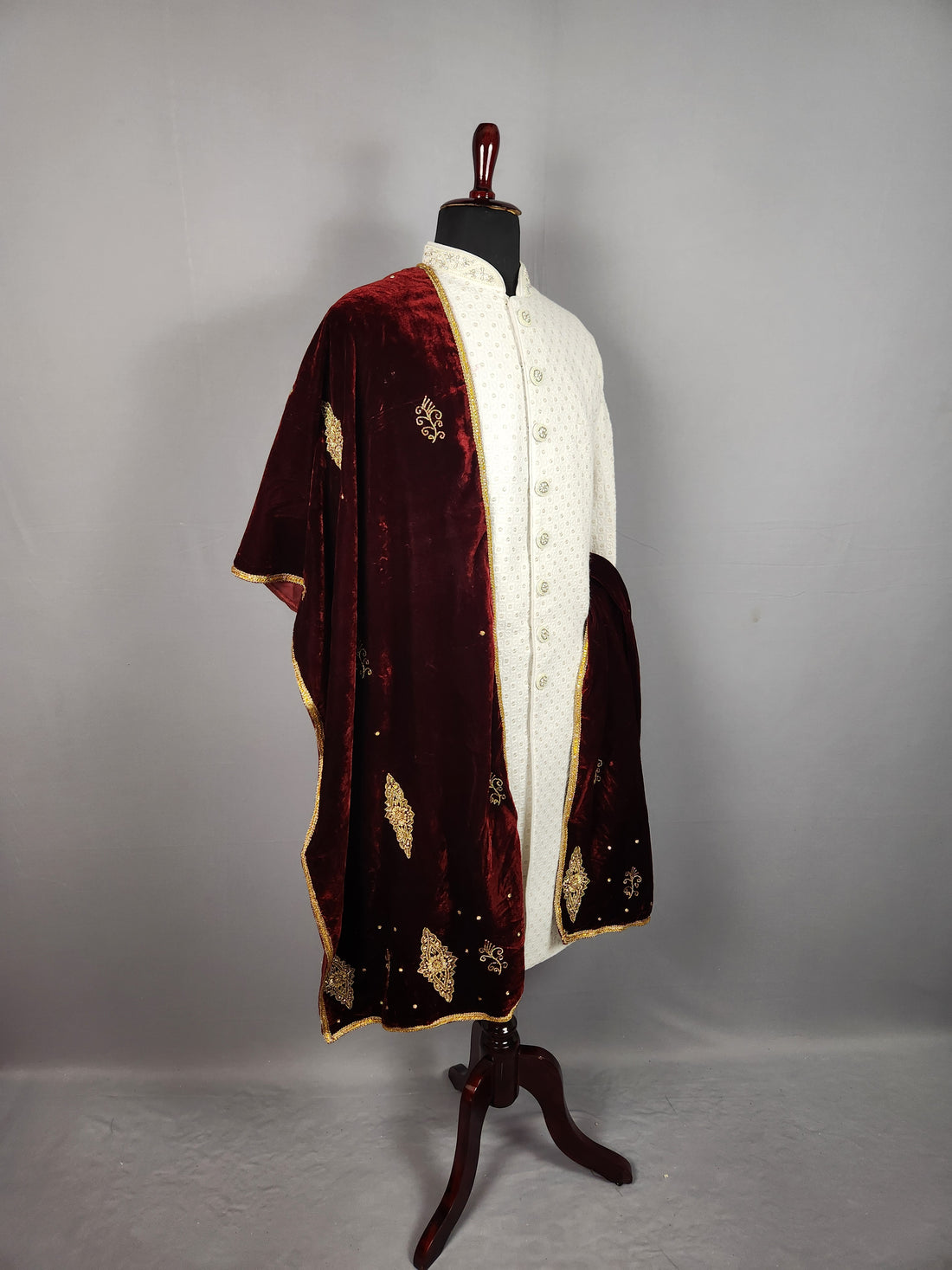 Red Groom Stole - Golden Zardozi Work | Shawl For Men