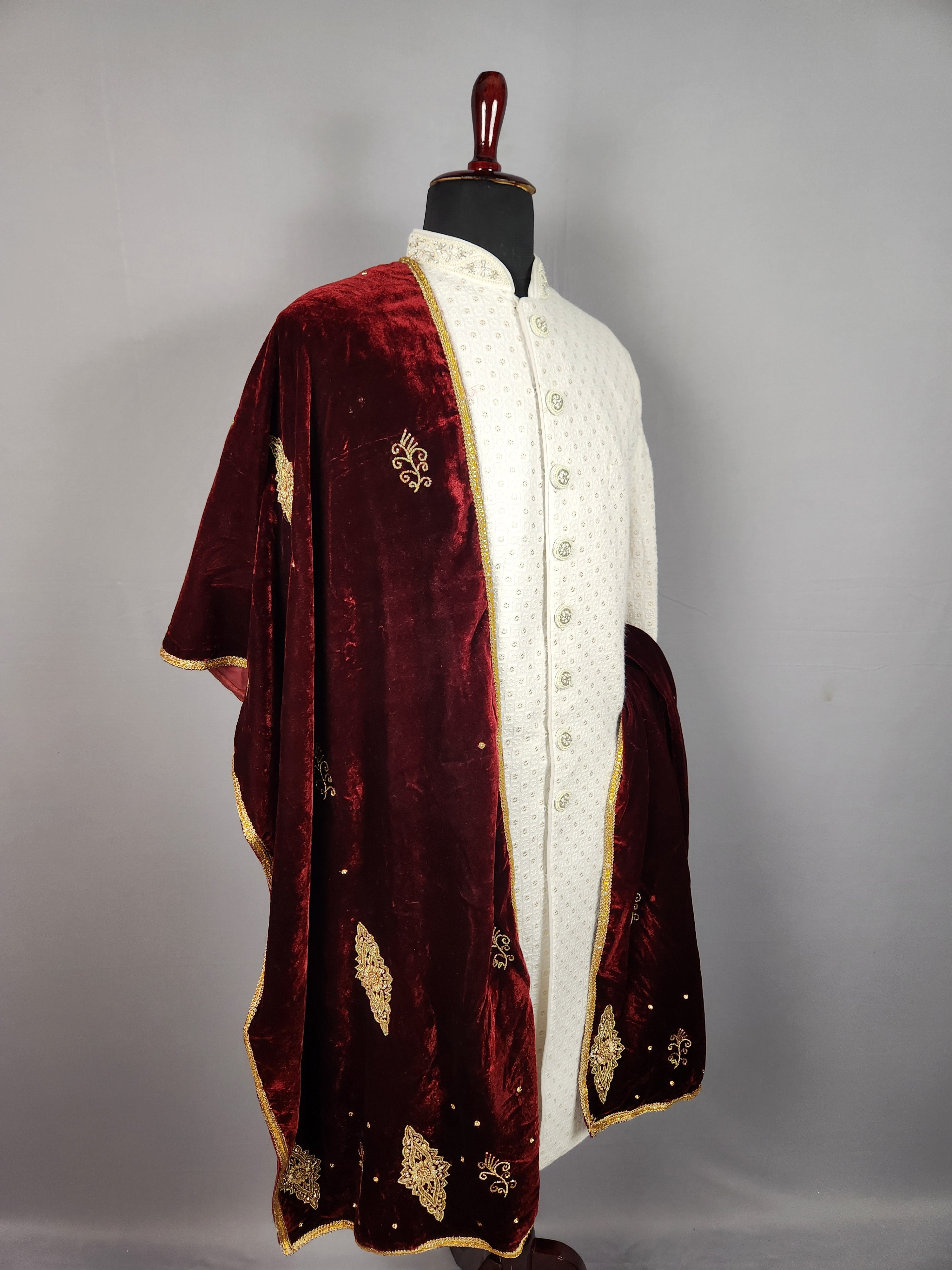 Red Groom Stole - Golden Zardozi Work | Shawl For Men