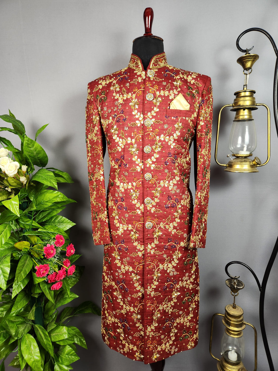 red wedding sherwani for groom