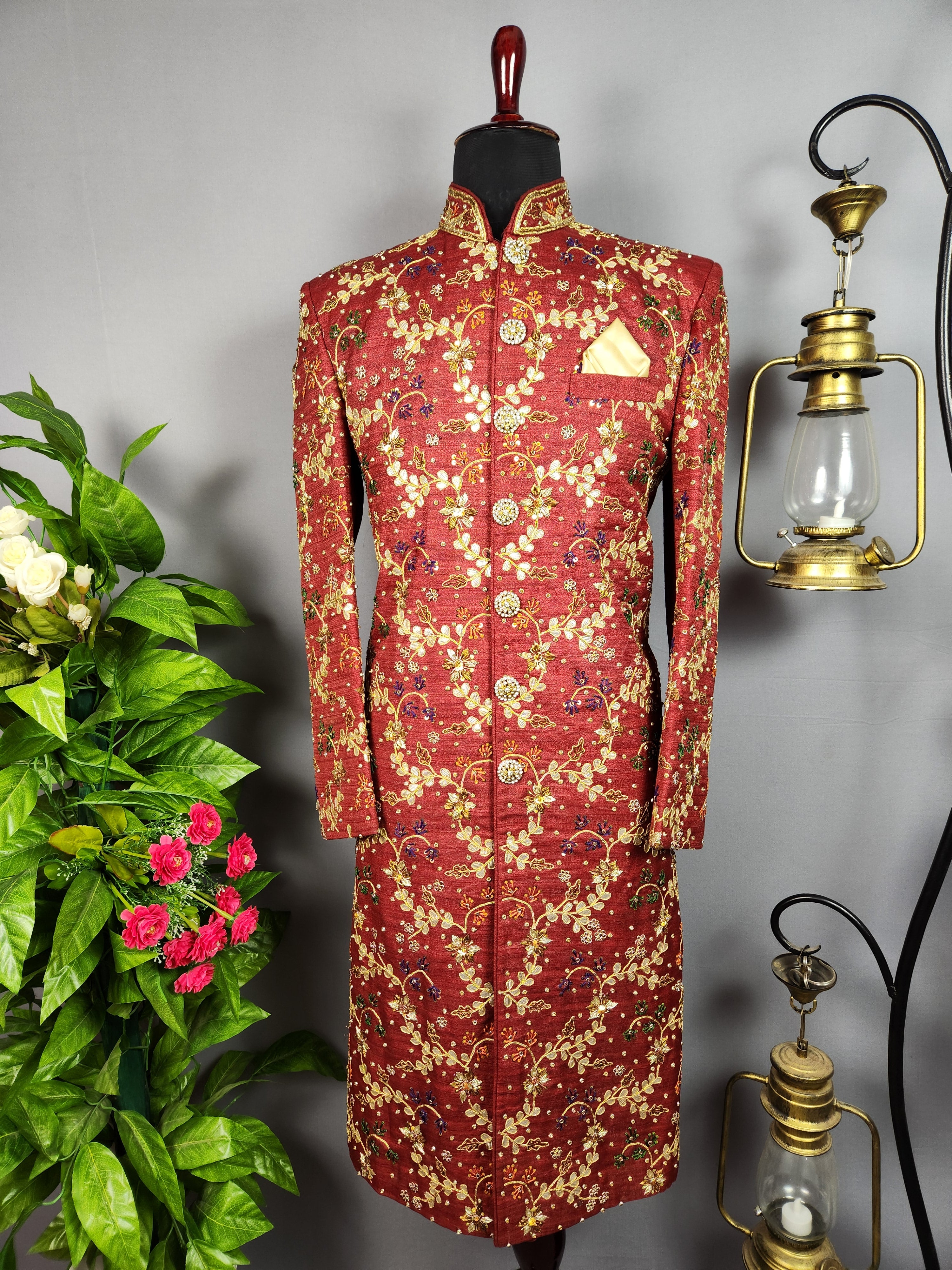 red wedding sherwani for groom
