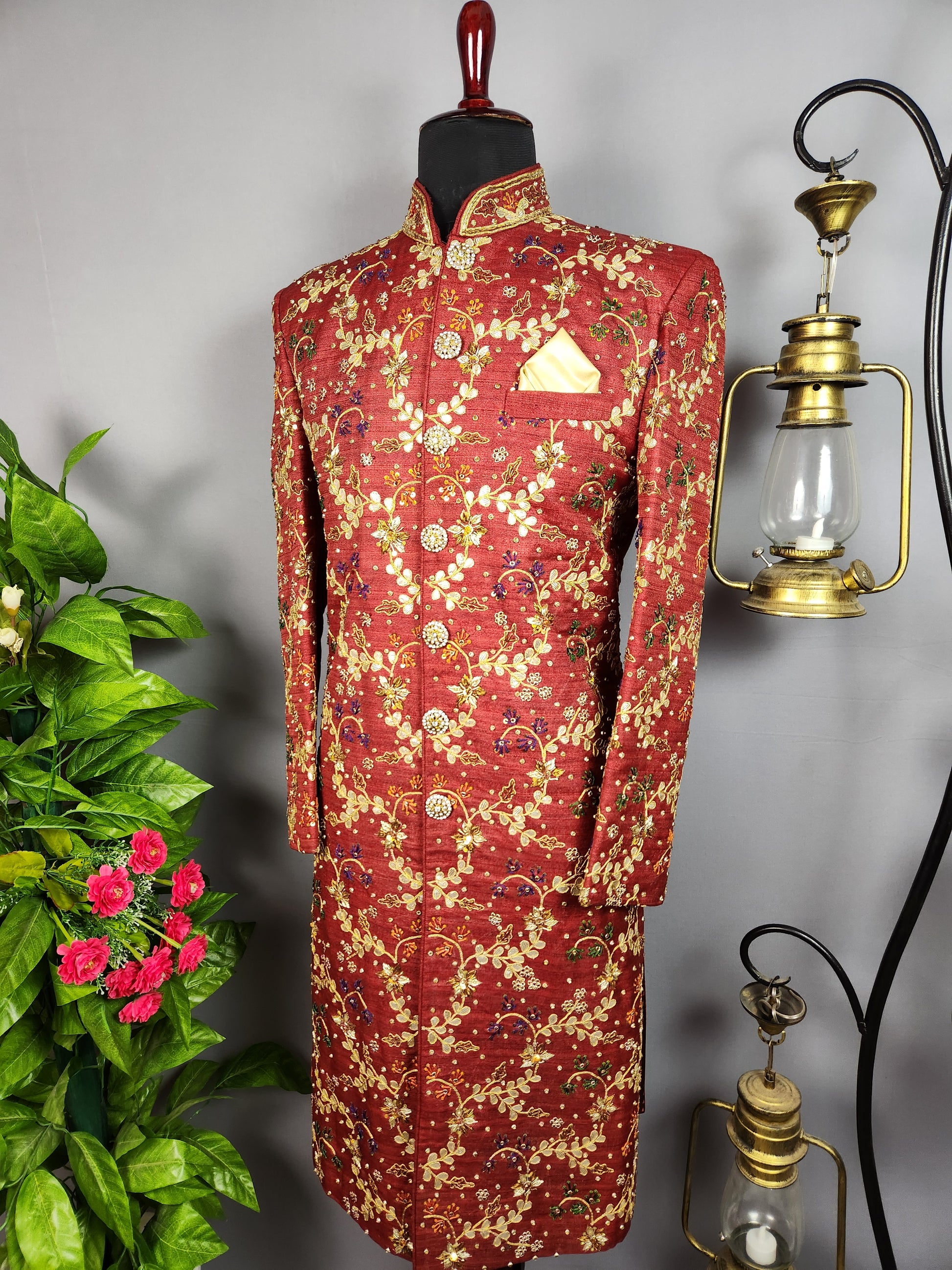red wedding sherwani for groom