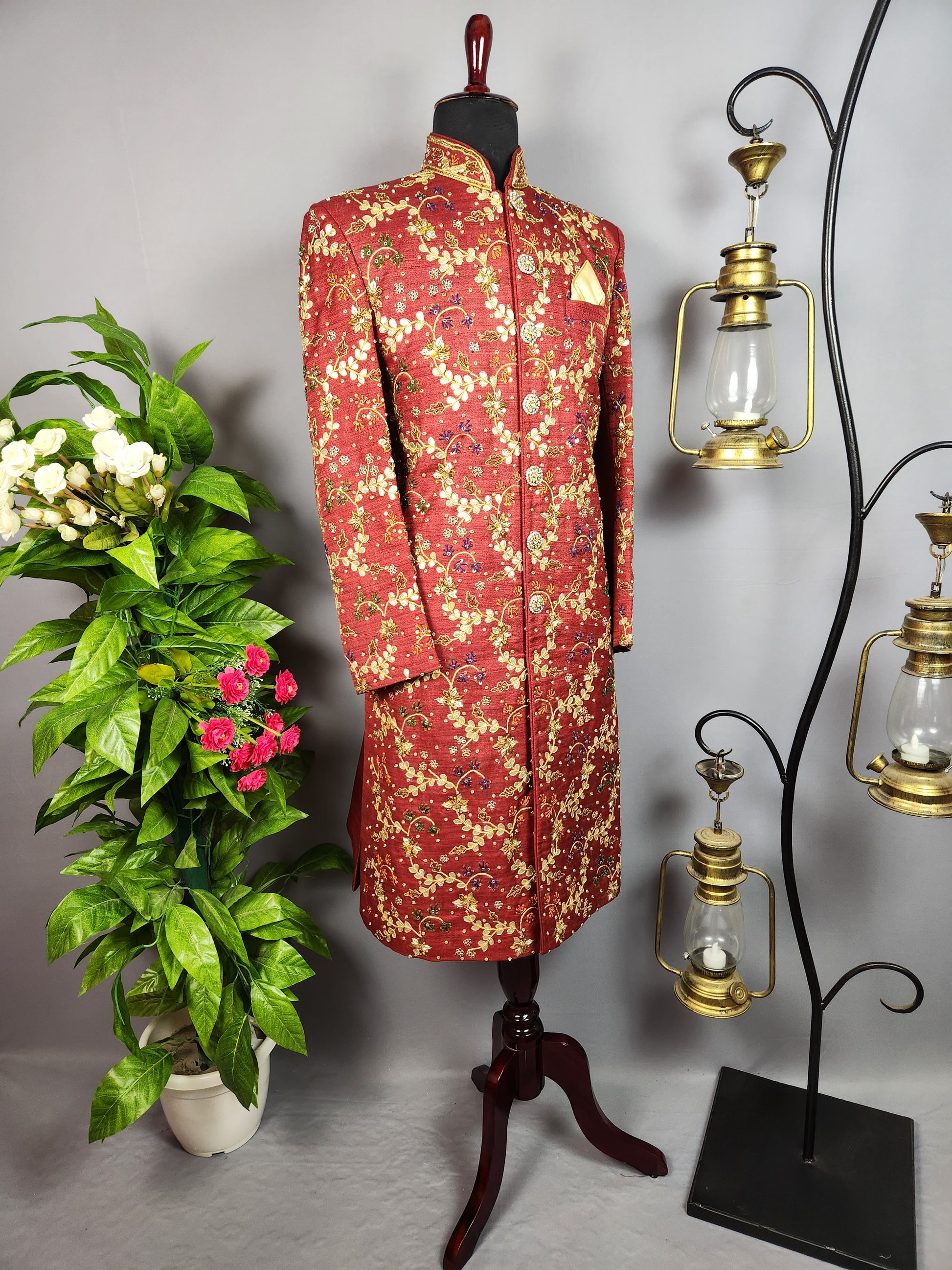 red wedding sherwani for groom
