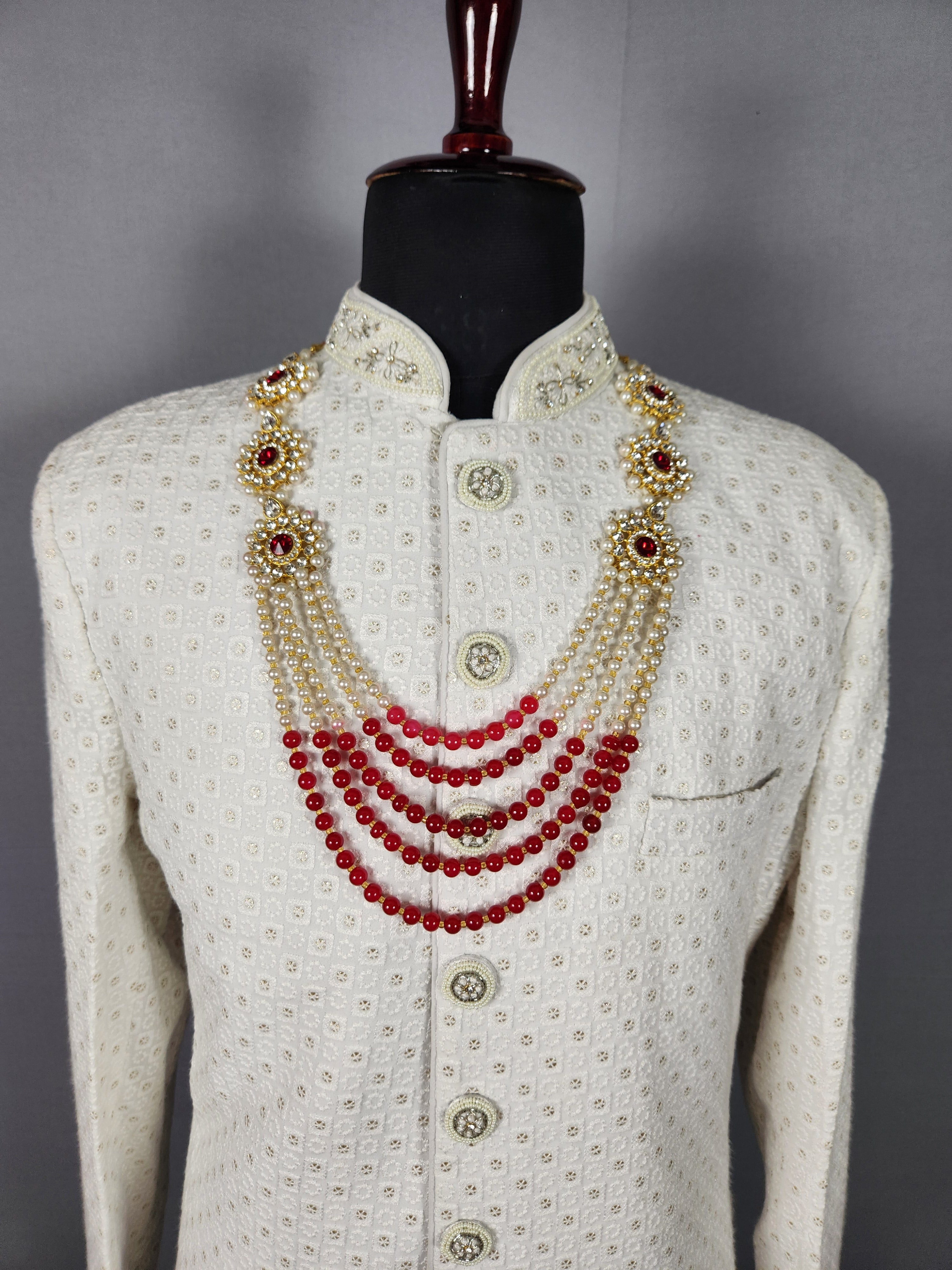 Red White Pearl Necklace Groom