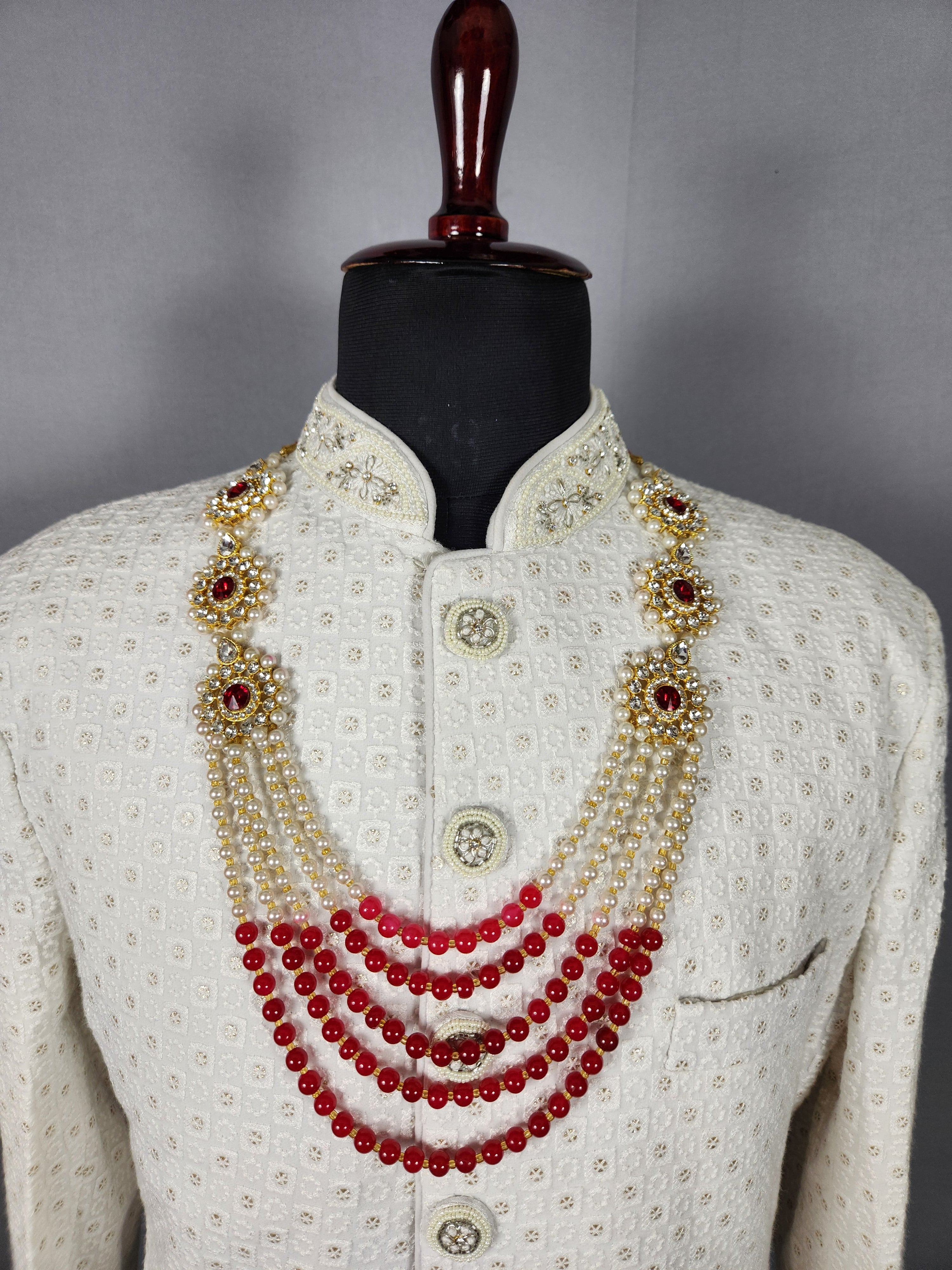 Red White Pearl Necklace Groom