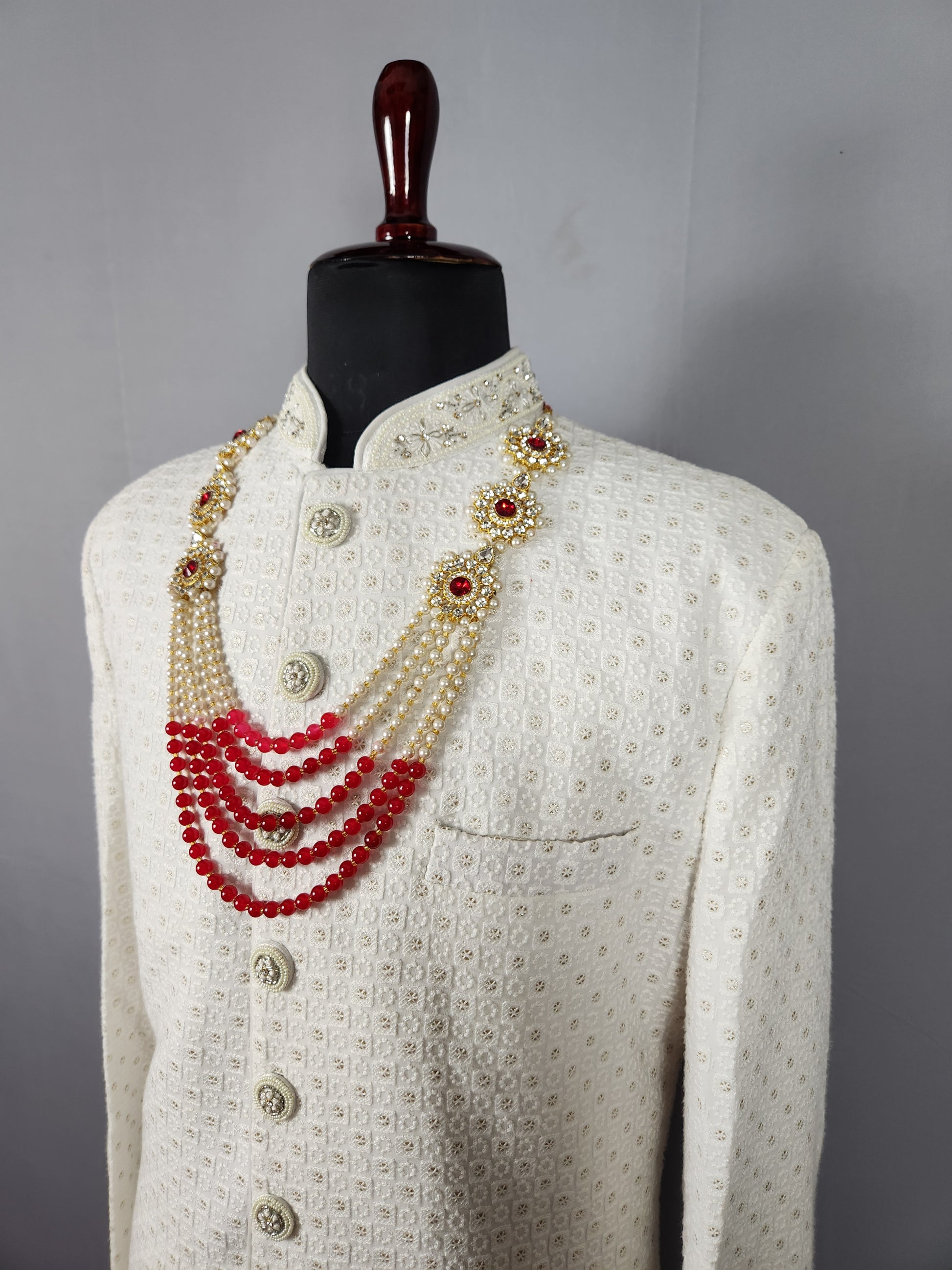 Red White Pearl Necklace Groom