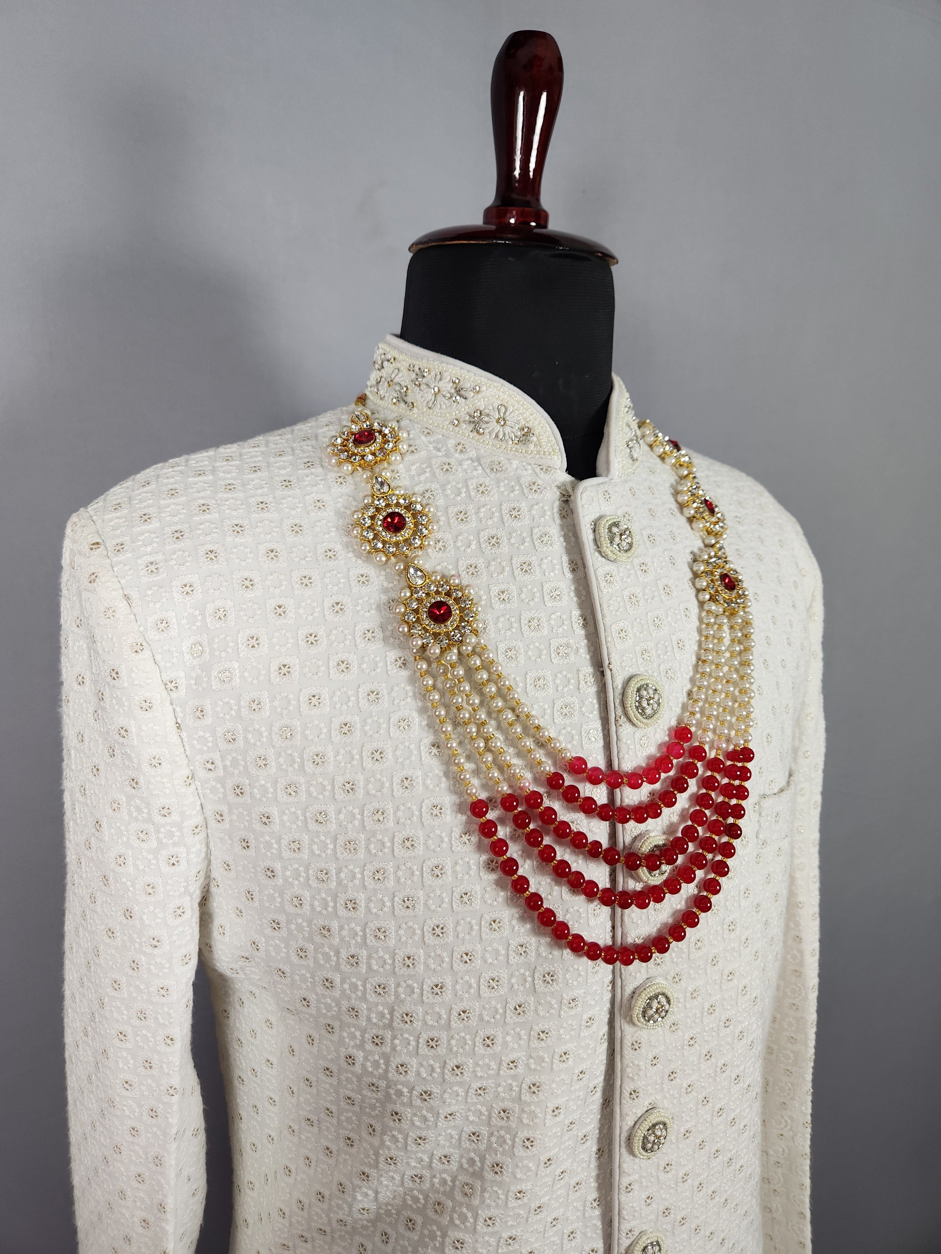 Red White Pearl Necklace Groom