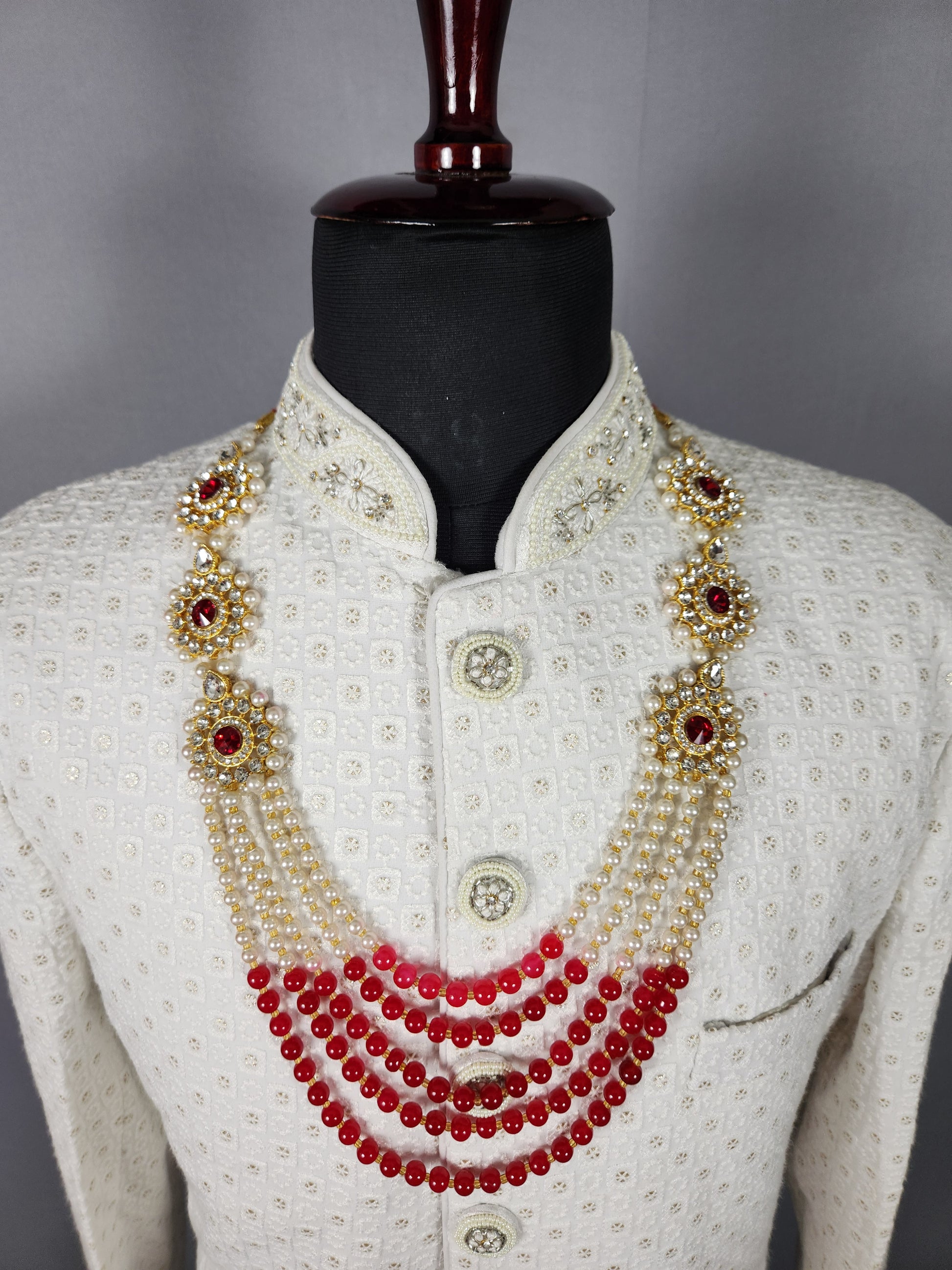 Red White Pearl Necklace Groom