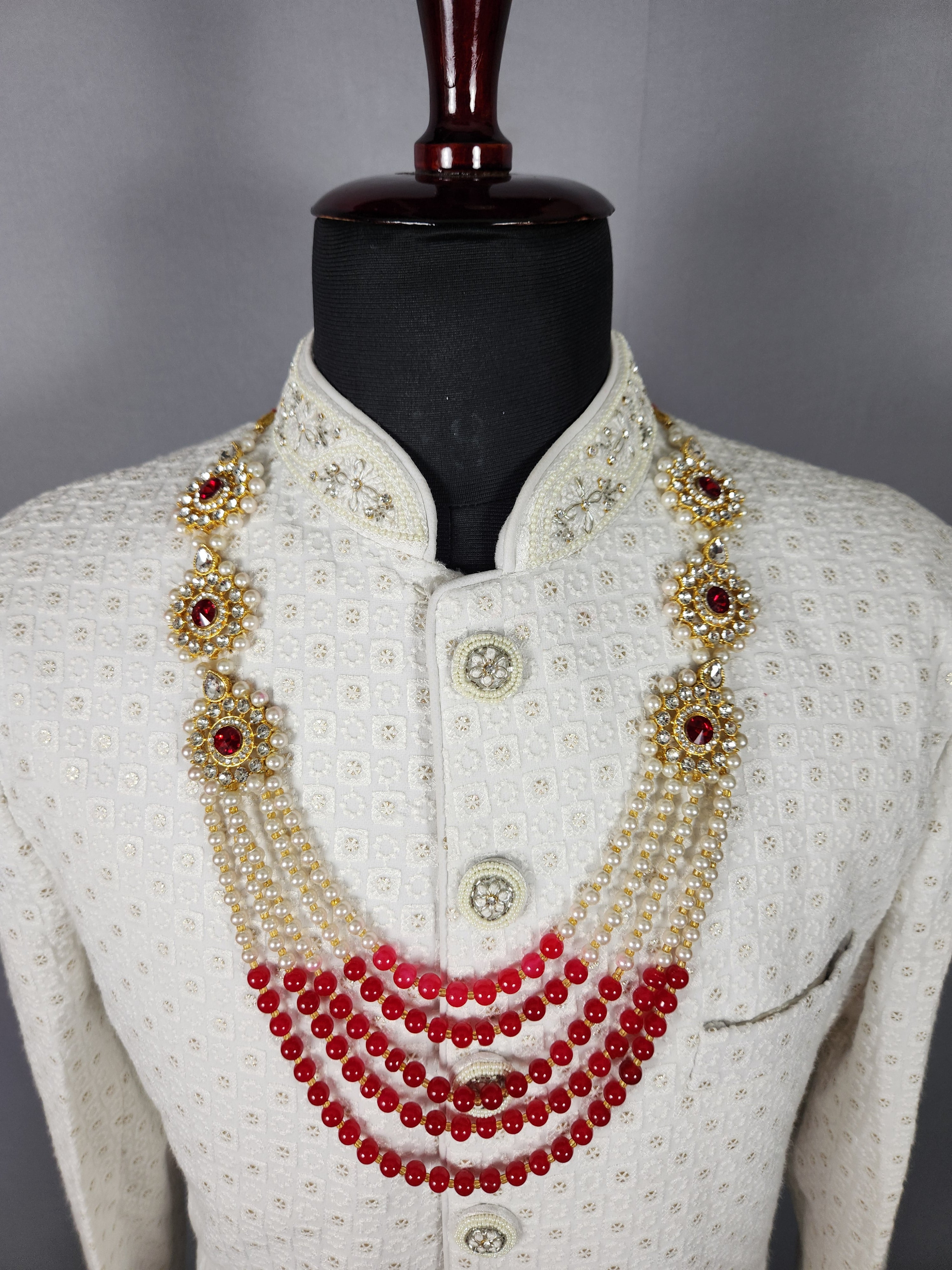 Red White Pearl Necklace Groom