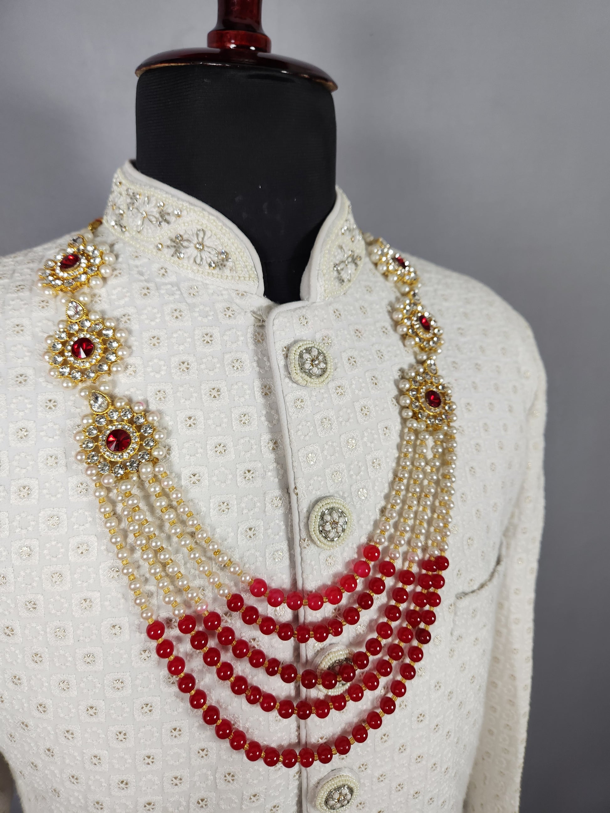 Red White Pearl Necklace Groom