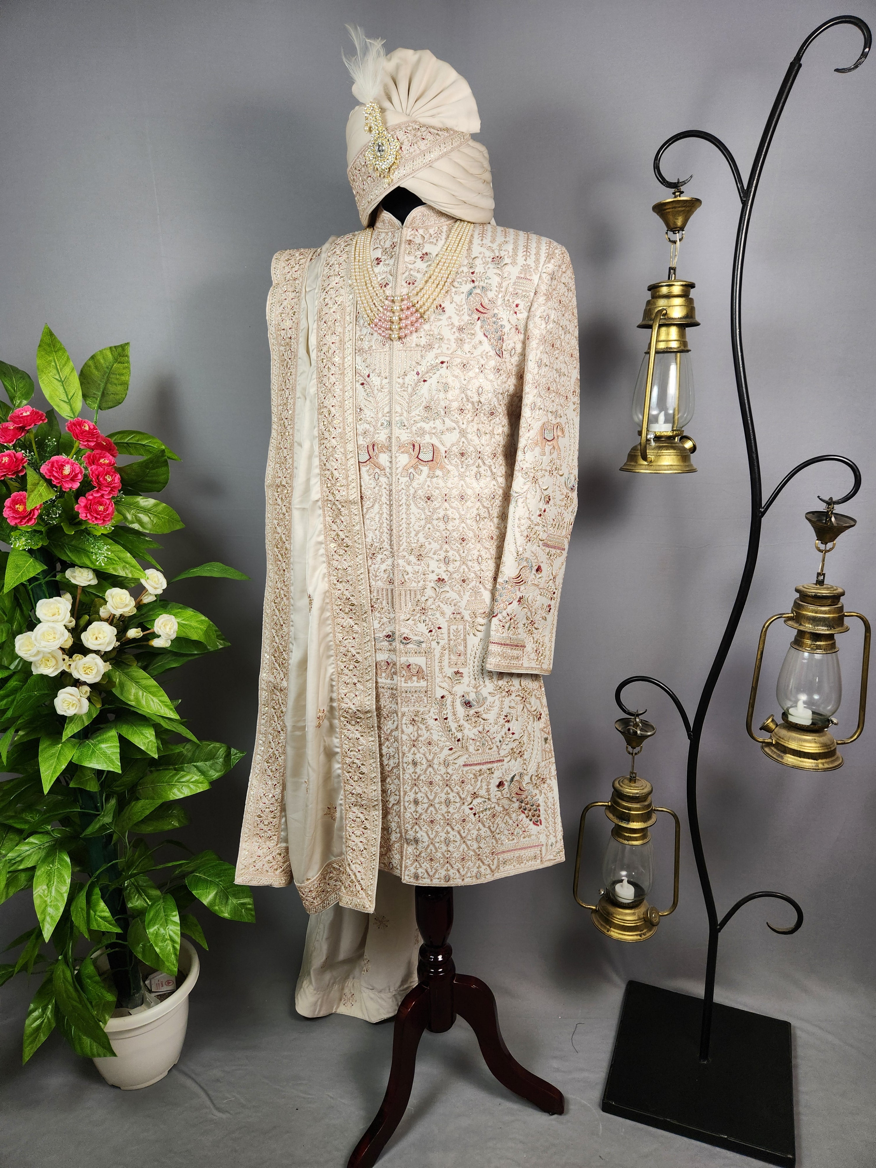 Rose Gold Sherwani for Groom Peacock Design -   Indian Wedding Outfit for Men