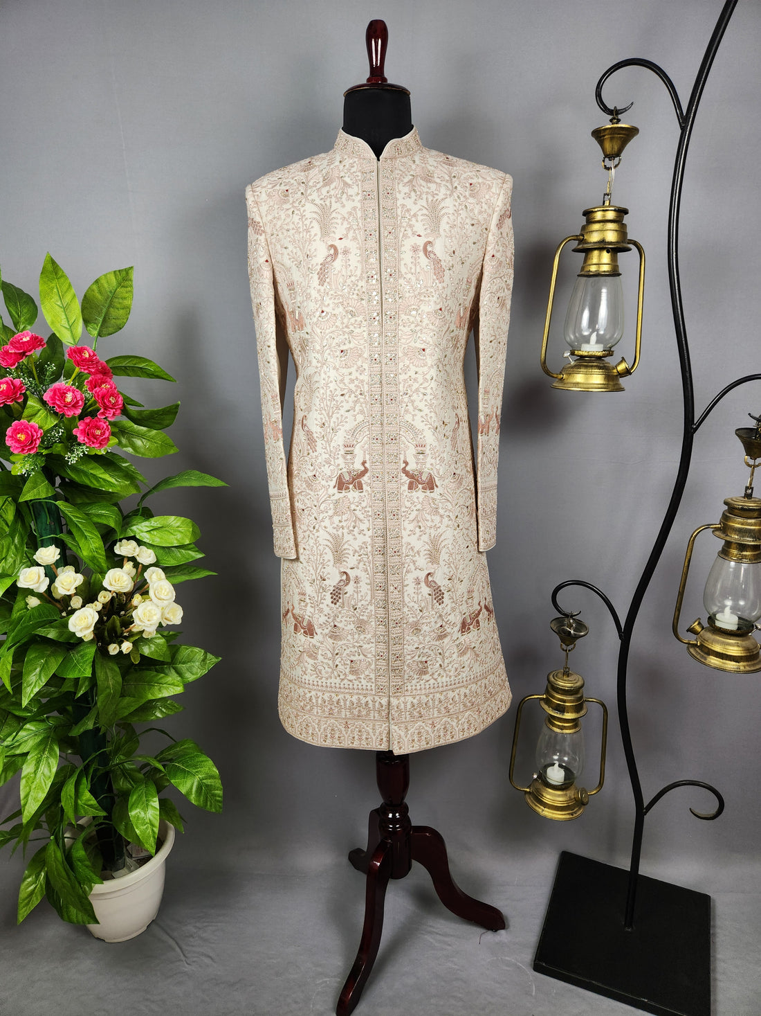 Rose Gold Sherwani for Groom Peacock Design -   Indian Wedding Outfit for Men