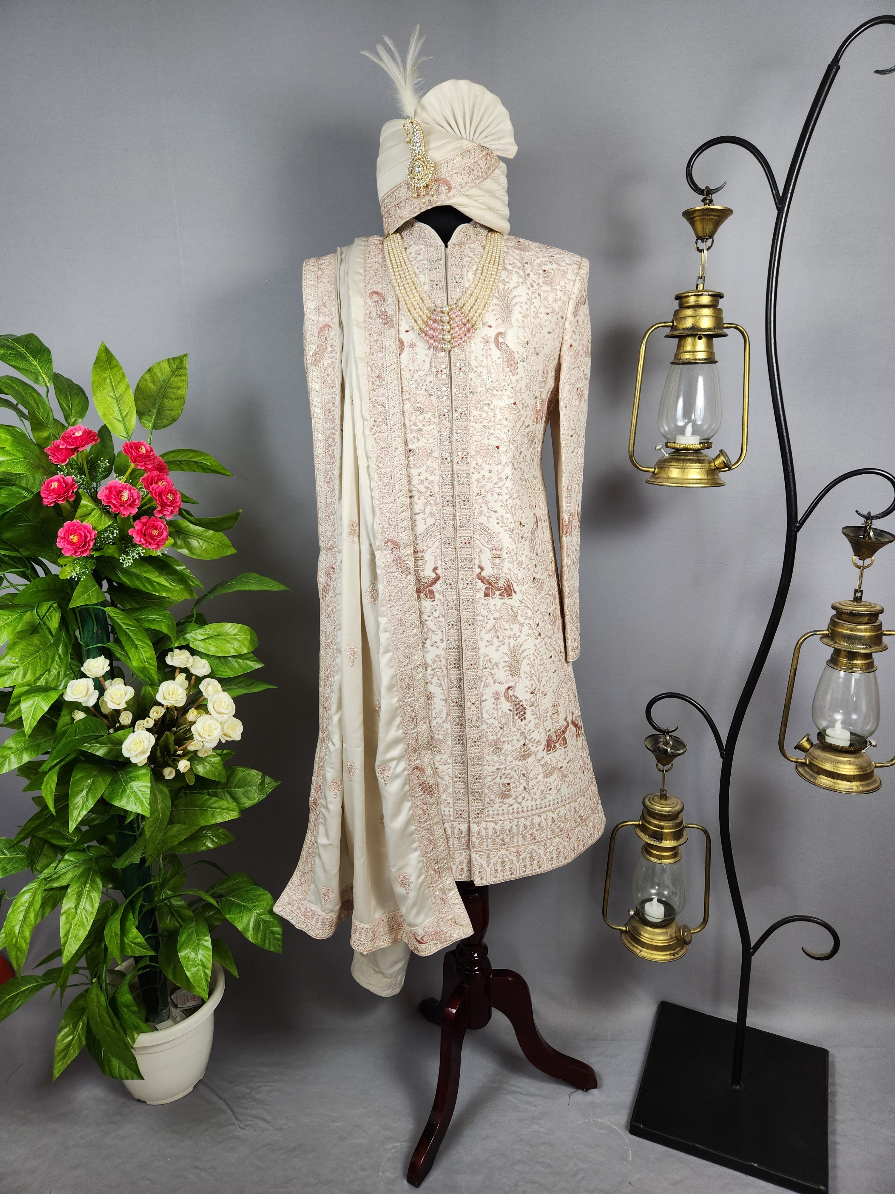 Rose Gold Sherwani for Groom Peacock Design -   Indian Wedding Outfit for Men