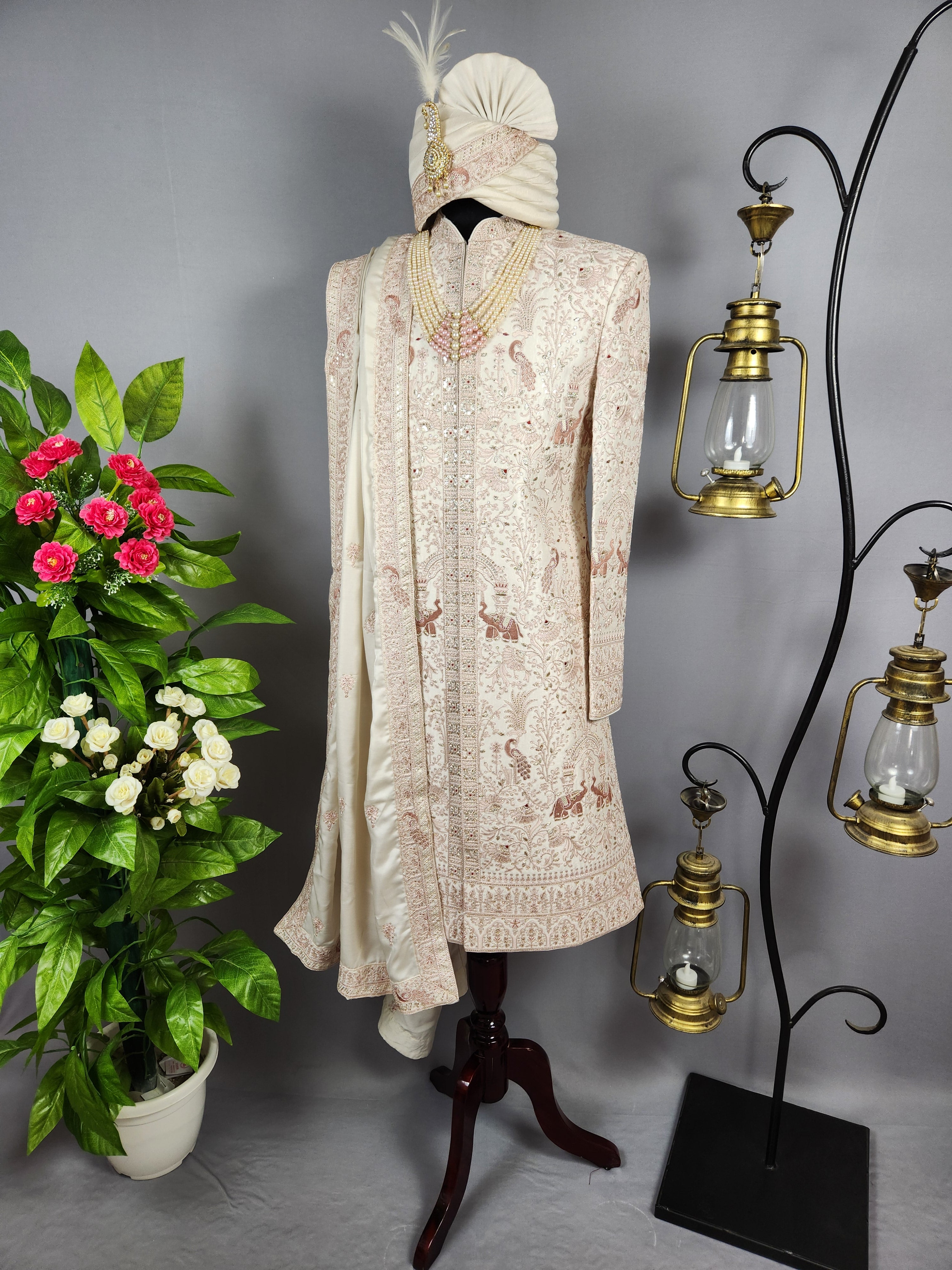 Rose Gold Sherwani for Groom Peacock Design -   Indian Wedding Outfit for Men