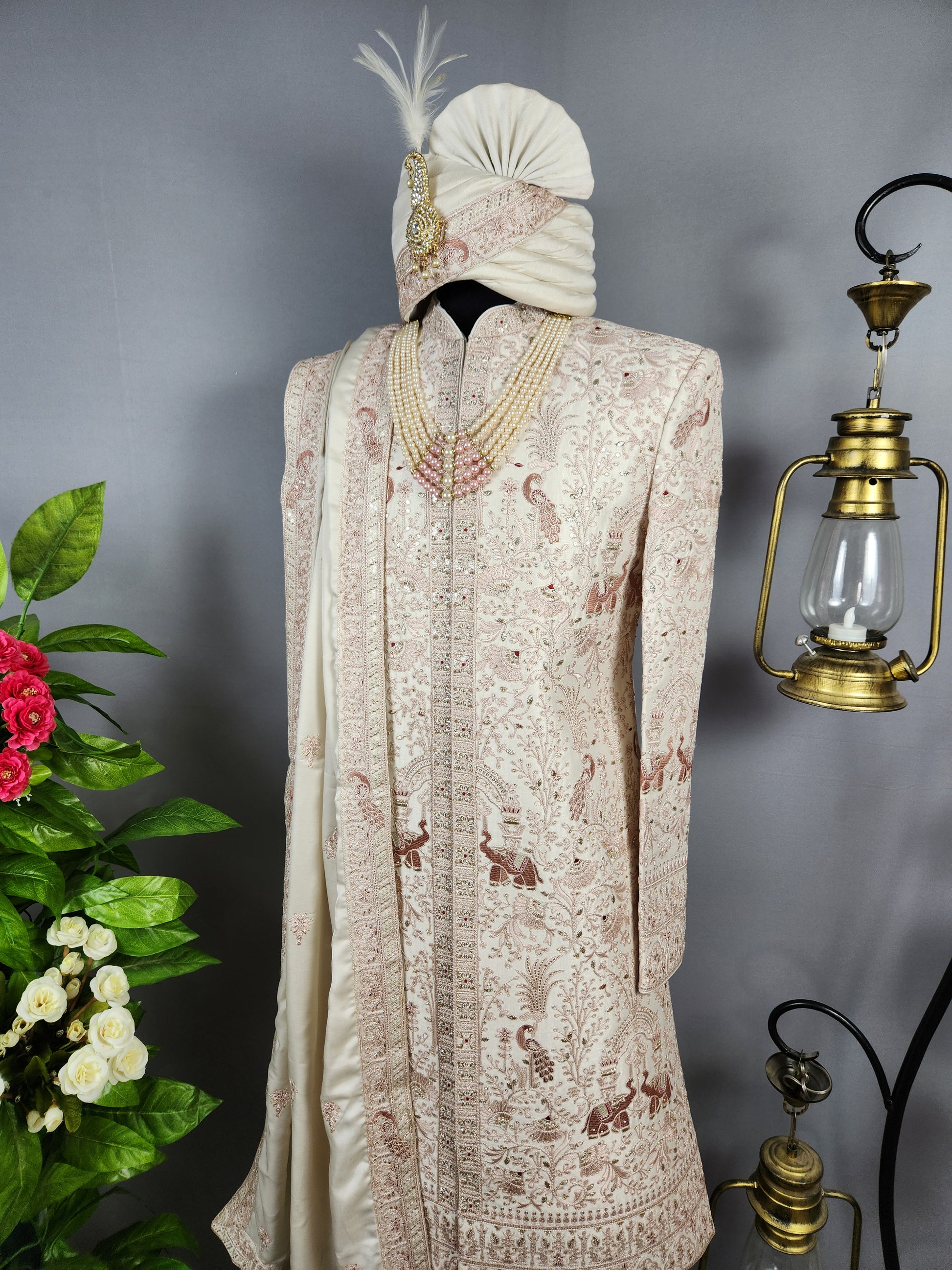Rose Gold Sherwani for Groom Peacock Design -   Indian Wedding Outfit for Men
