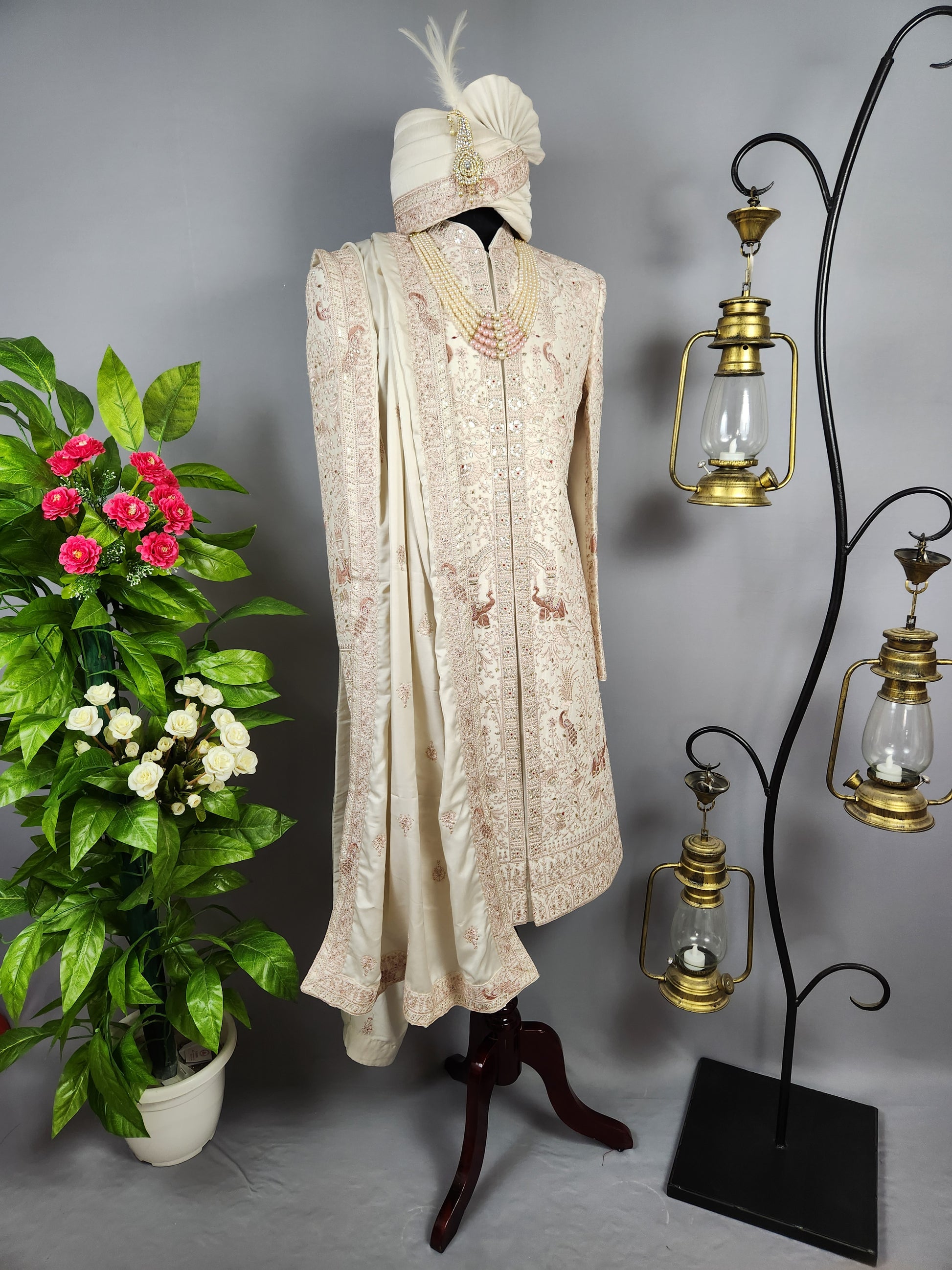 Rose Gold Sherwani for Groom Peacock Design -   Indian Wedding Outfit for Men