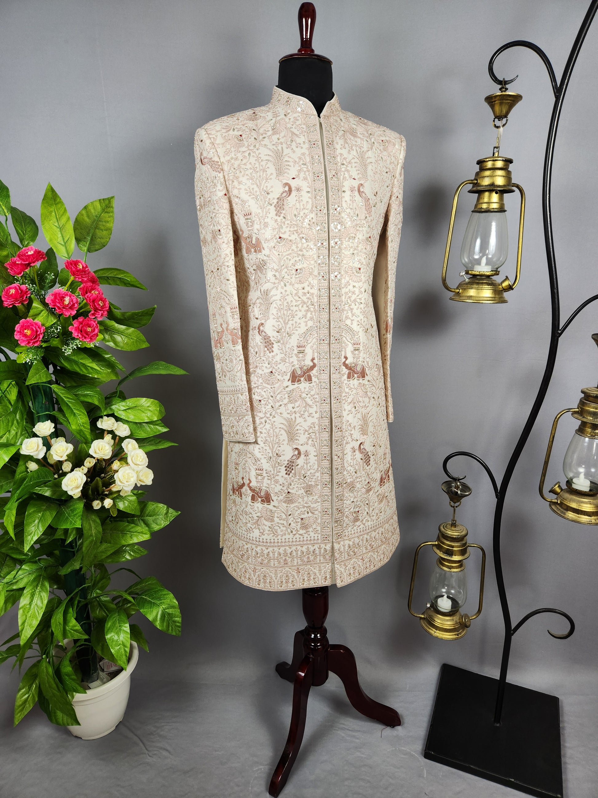 Rose Gold Sherwani for Groom Peacock Design -   Indian Wedding Outfit for Men