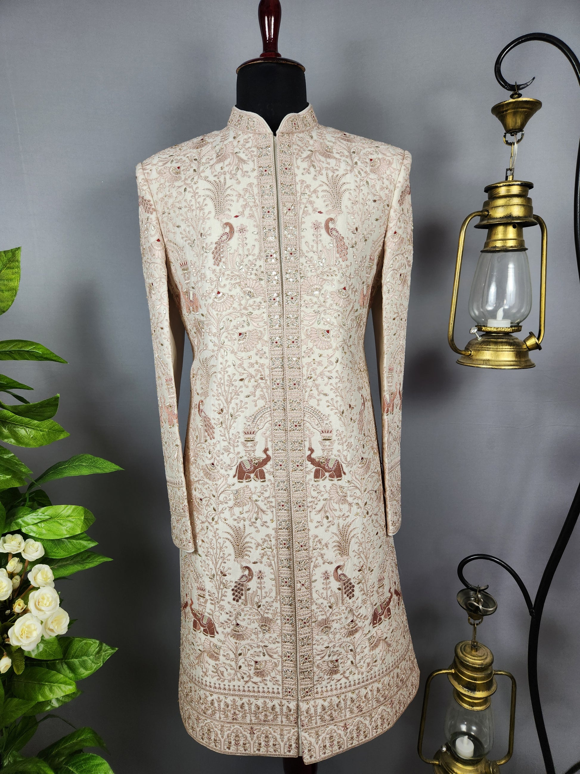 Rose Gold Sherwani for Groom Peacock Design -   Indian Wedding Outfit for Men