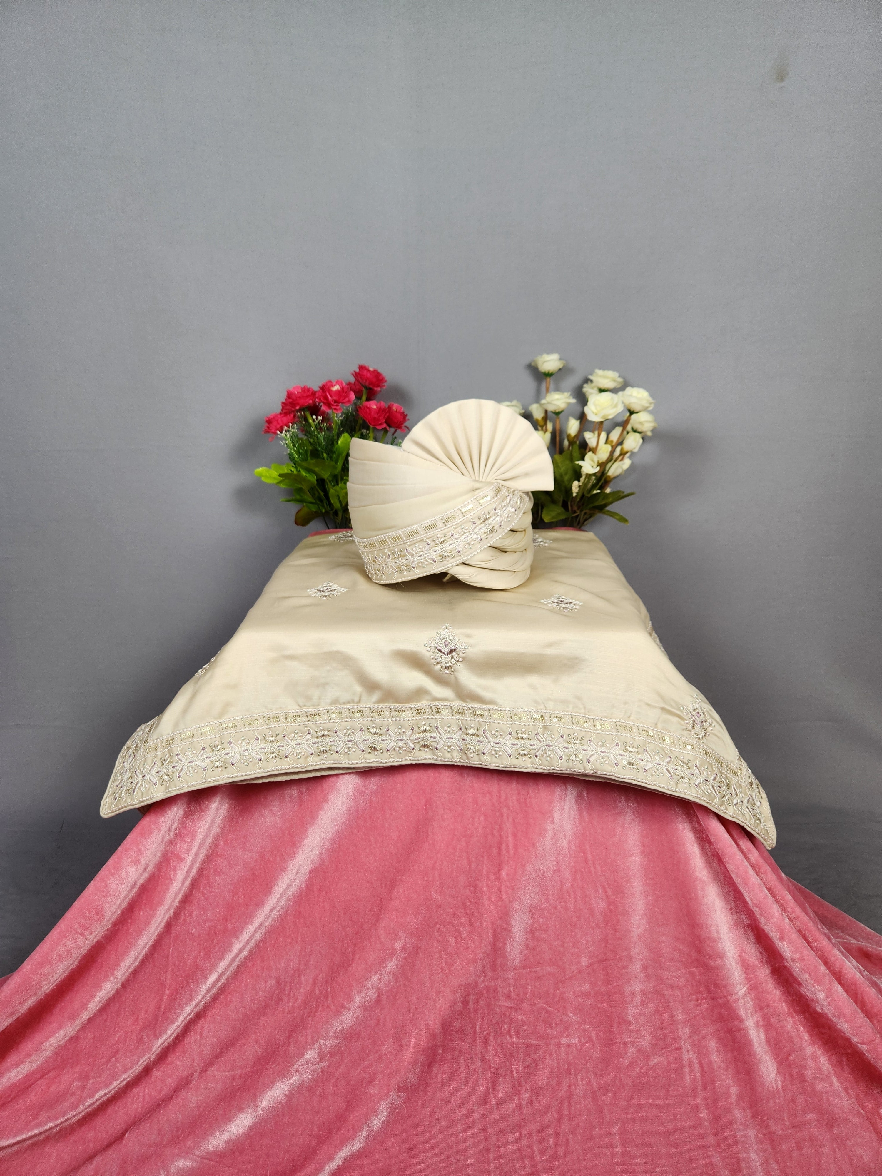 Rose Gold Groom Turban Shawl | Dupatta Safa Set For Men