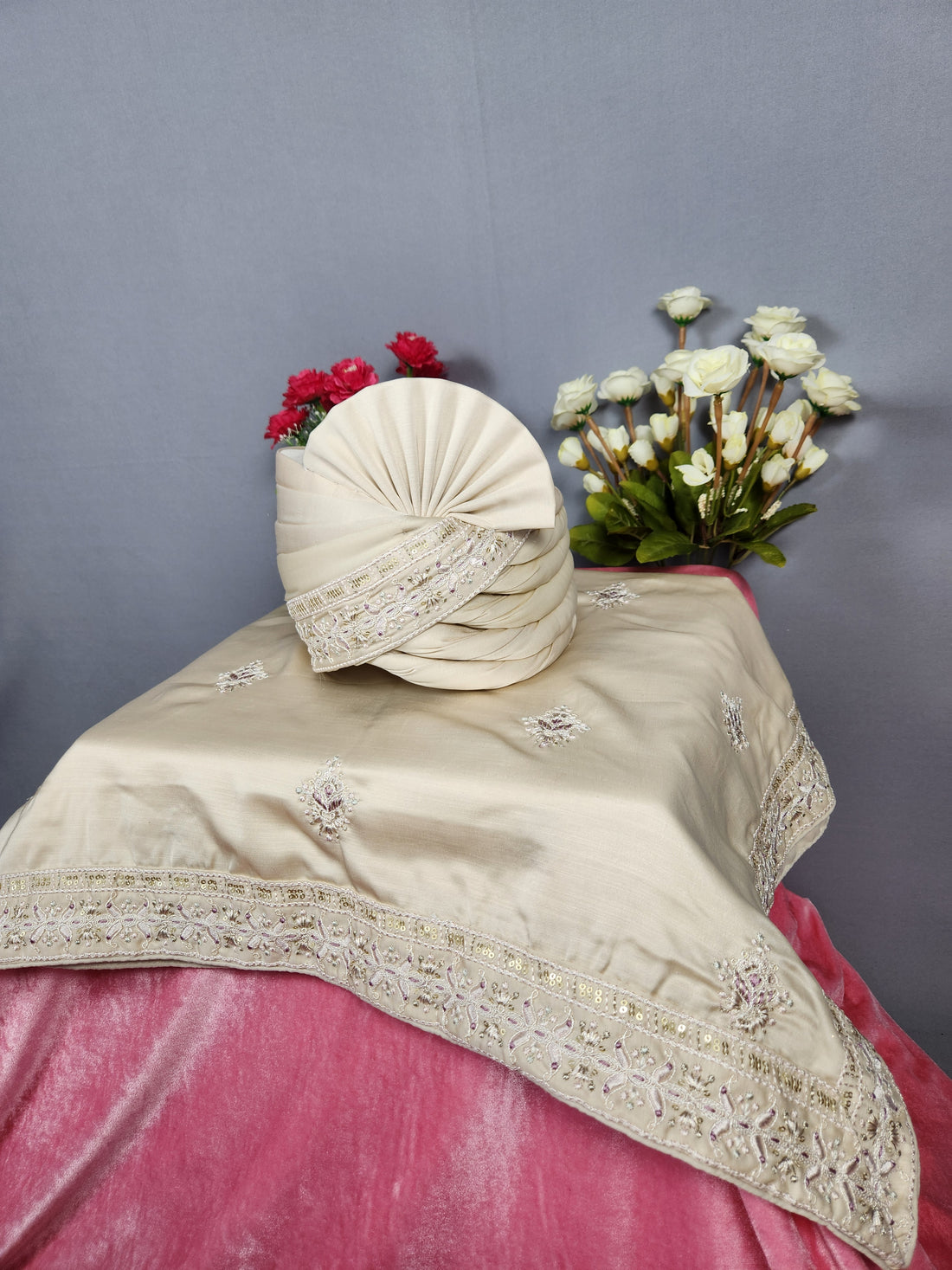 Rose Gold Groom Turban Shawl | Dupatta Safa Set For Men