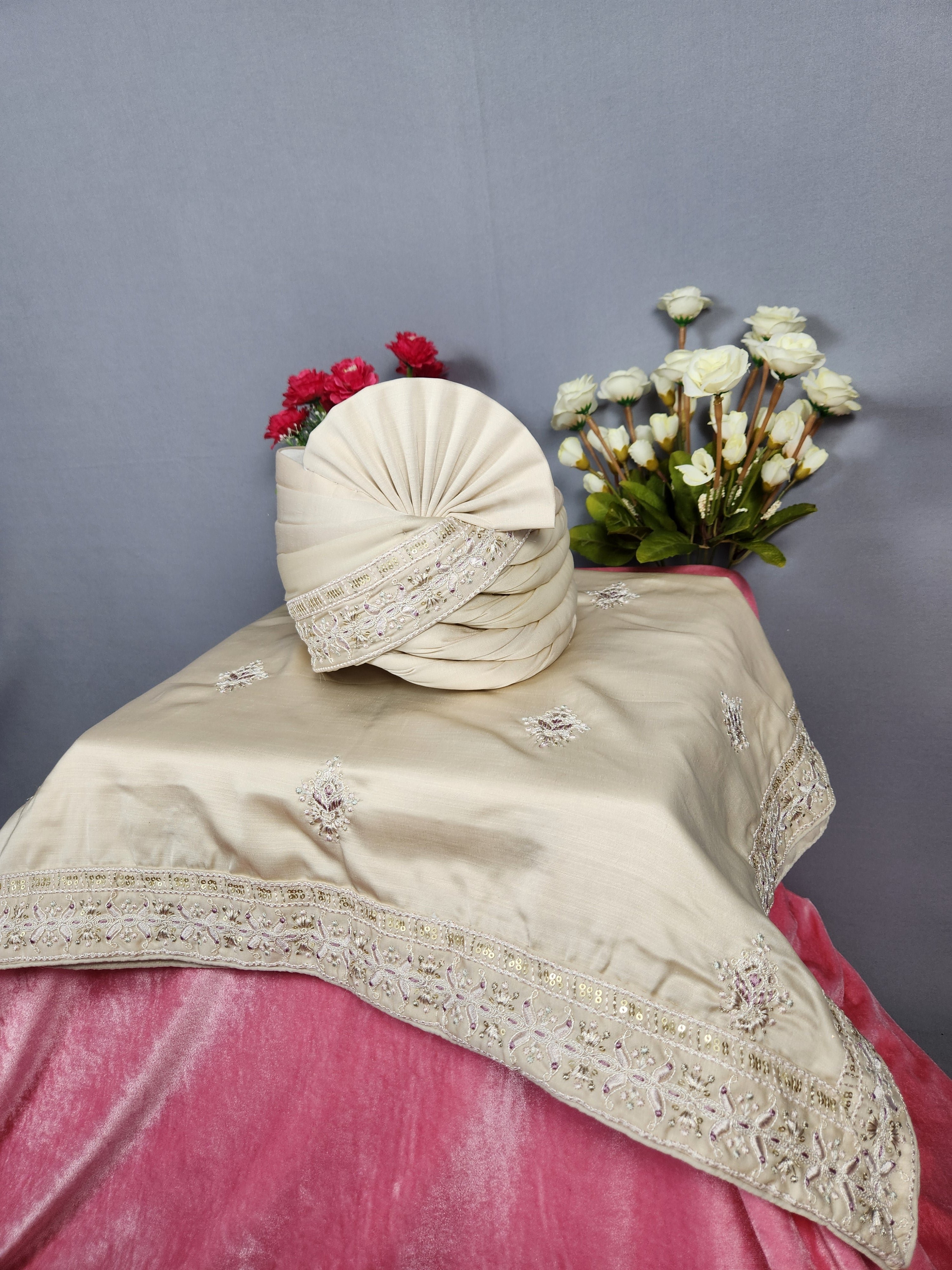 Rose Gold Groom Turban Shawl | Dupatta Safa Set For Men