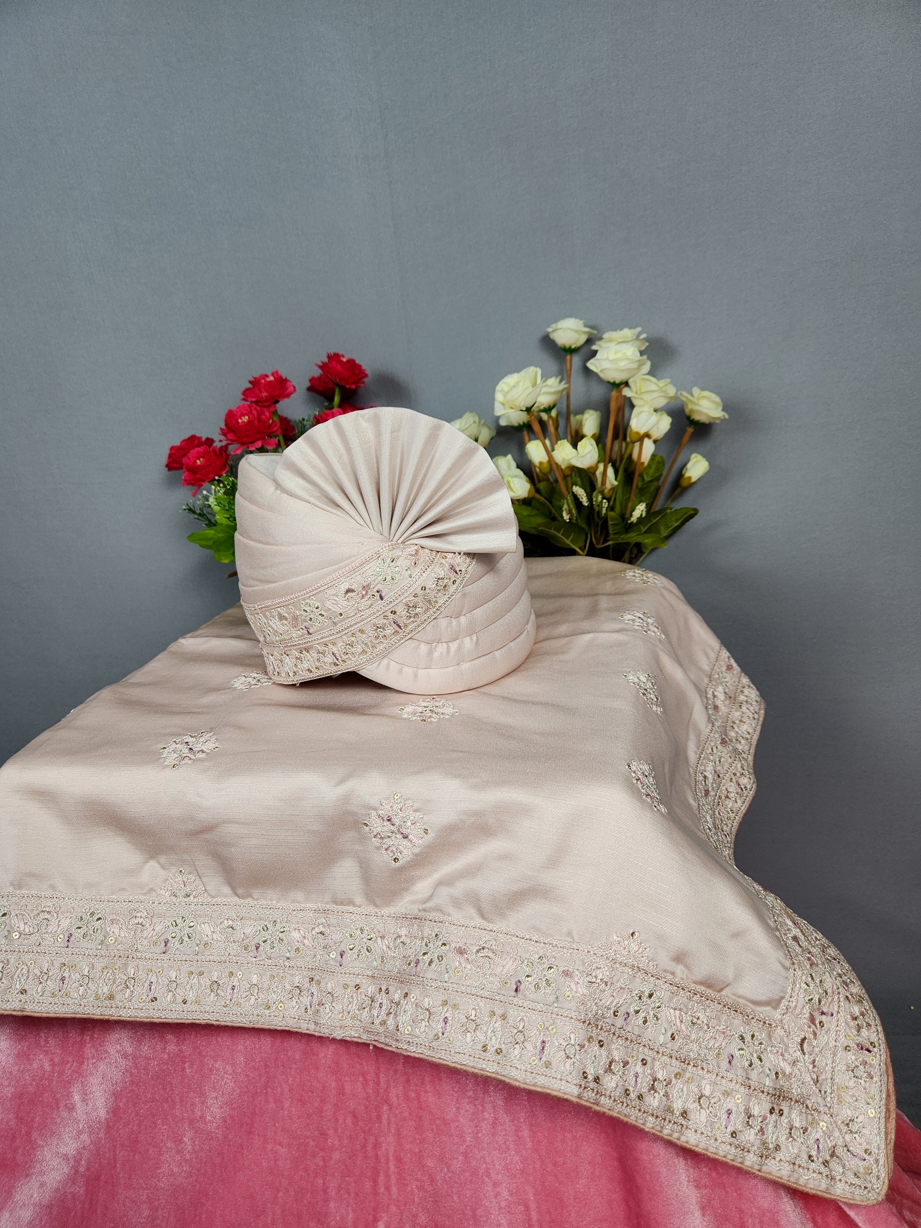 Rose Gold Groom Turban Shawl Set