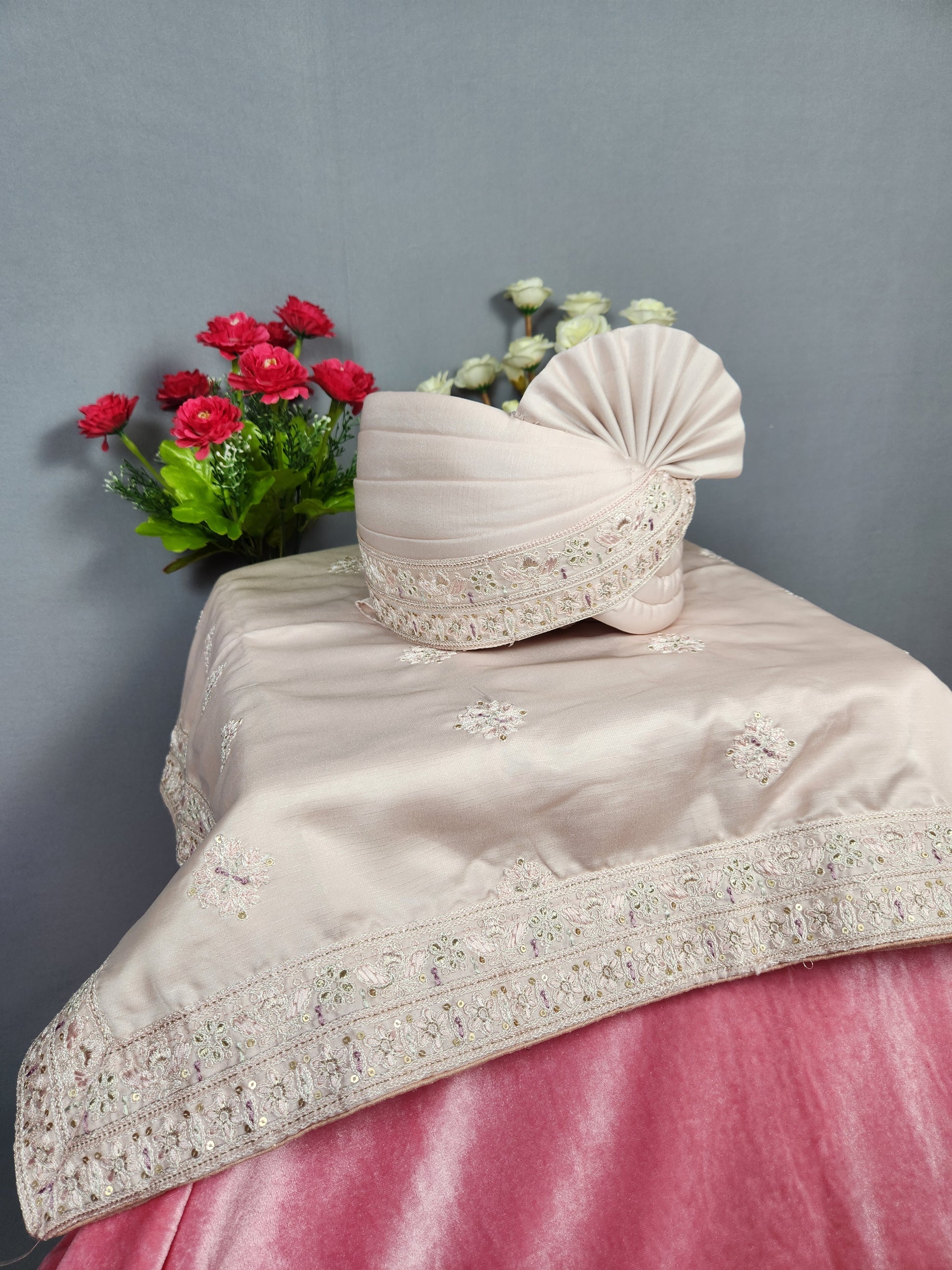 Rose Gold Groom Turban Shawl Set