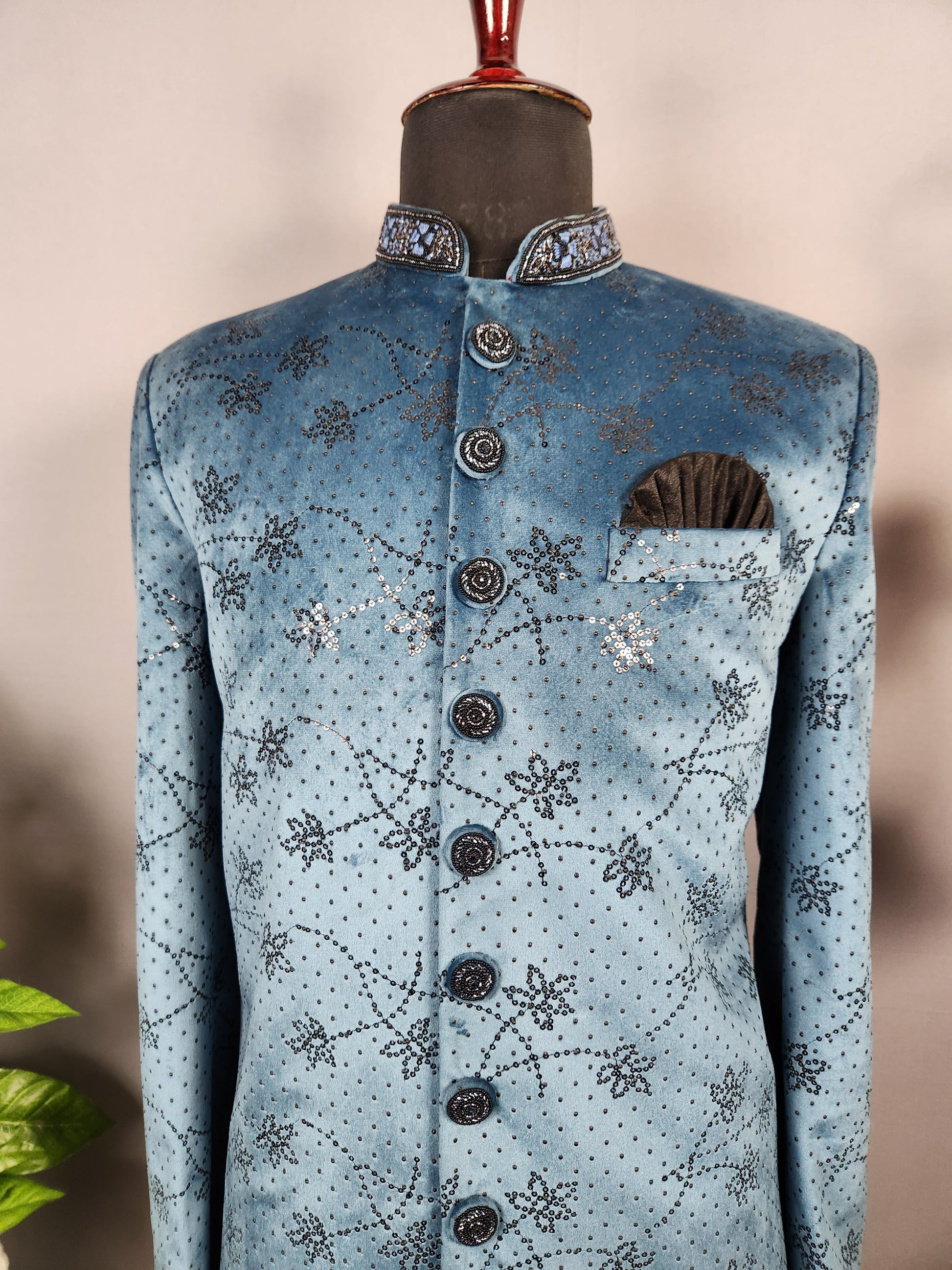 Teal Blue Jodhpuri Suit for Men  -   Indian Wedding Outfit for Men