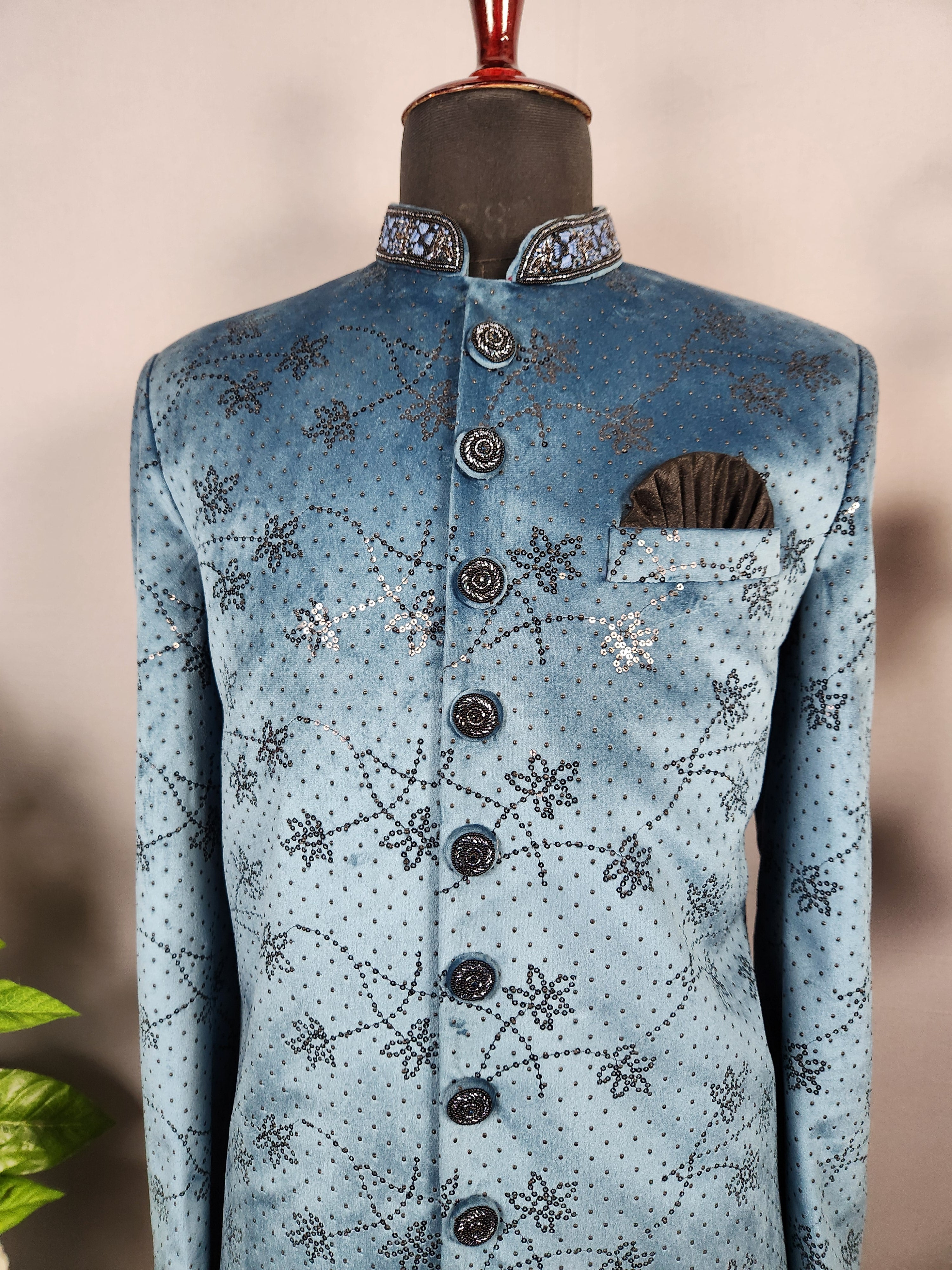 Teal Blue Jodhpuri Suit for Men  -   Indian Wedding Outfit for Men