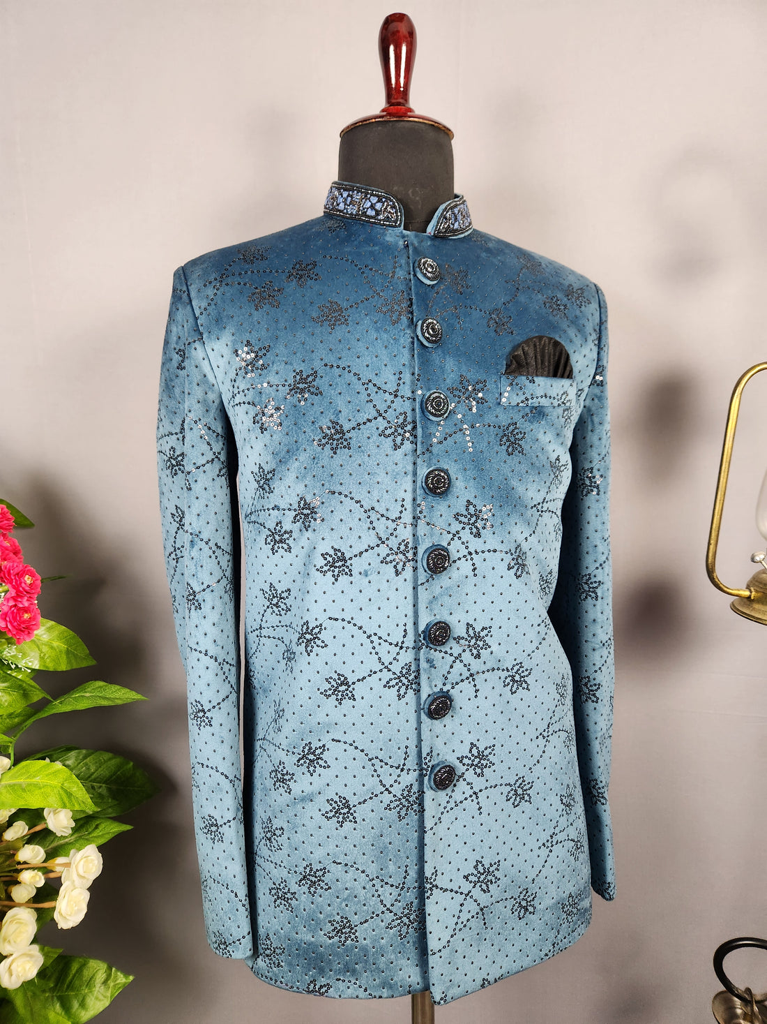 Teal Blue Jodhpuri Suit for Men  -   Indian Wedding Outfit for Men