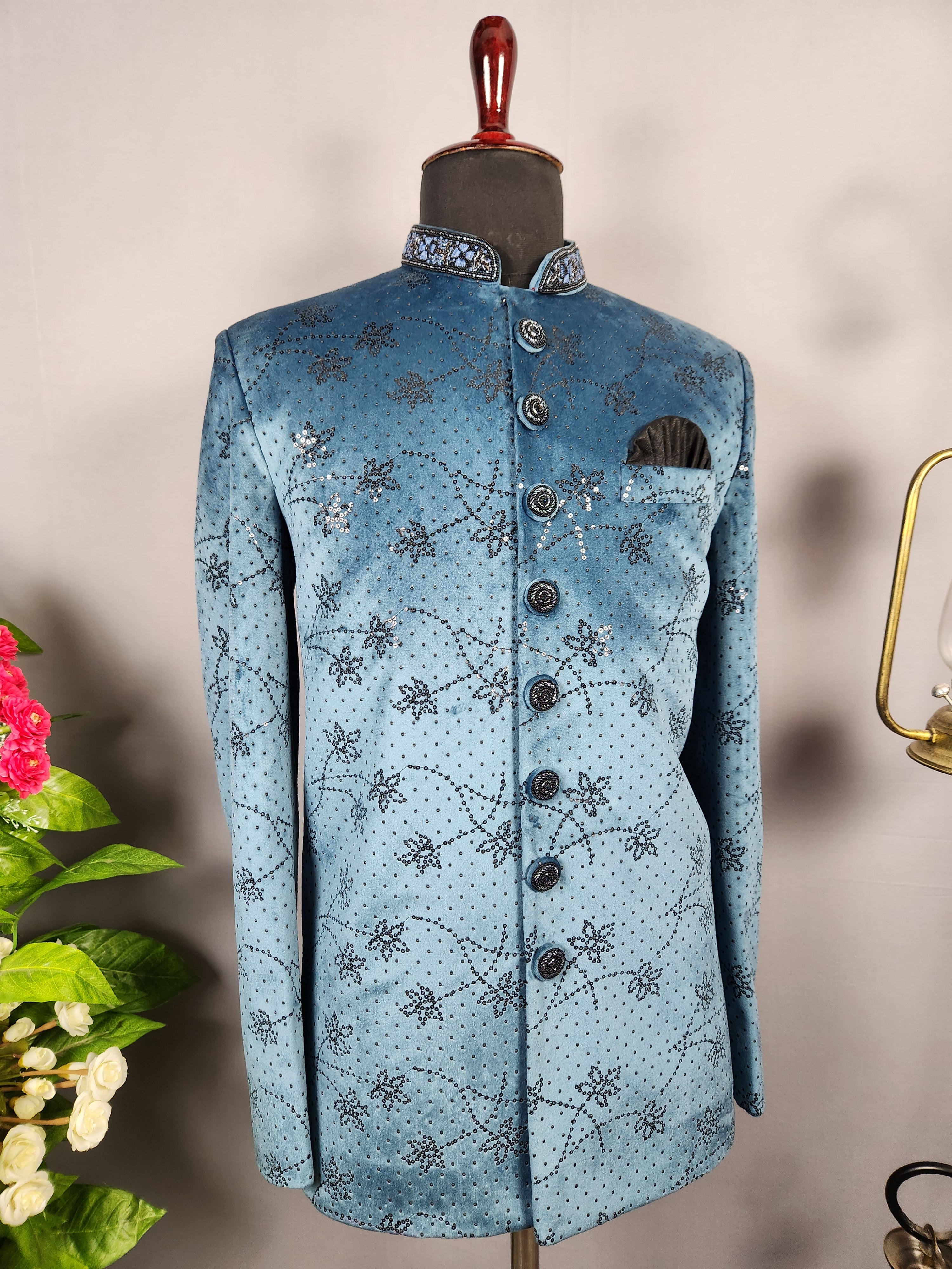 Teal Blue Jodhpuri Suit for Men  -   Indian Wedding Outfit for Men