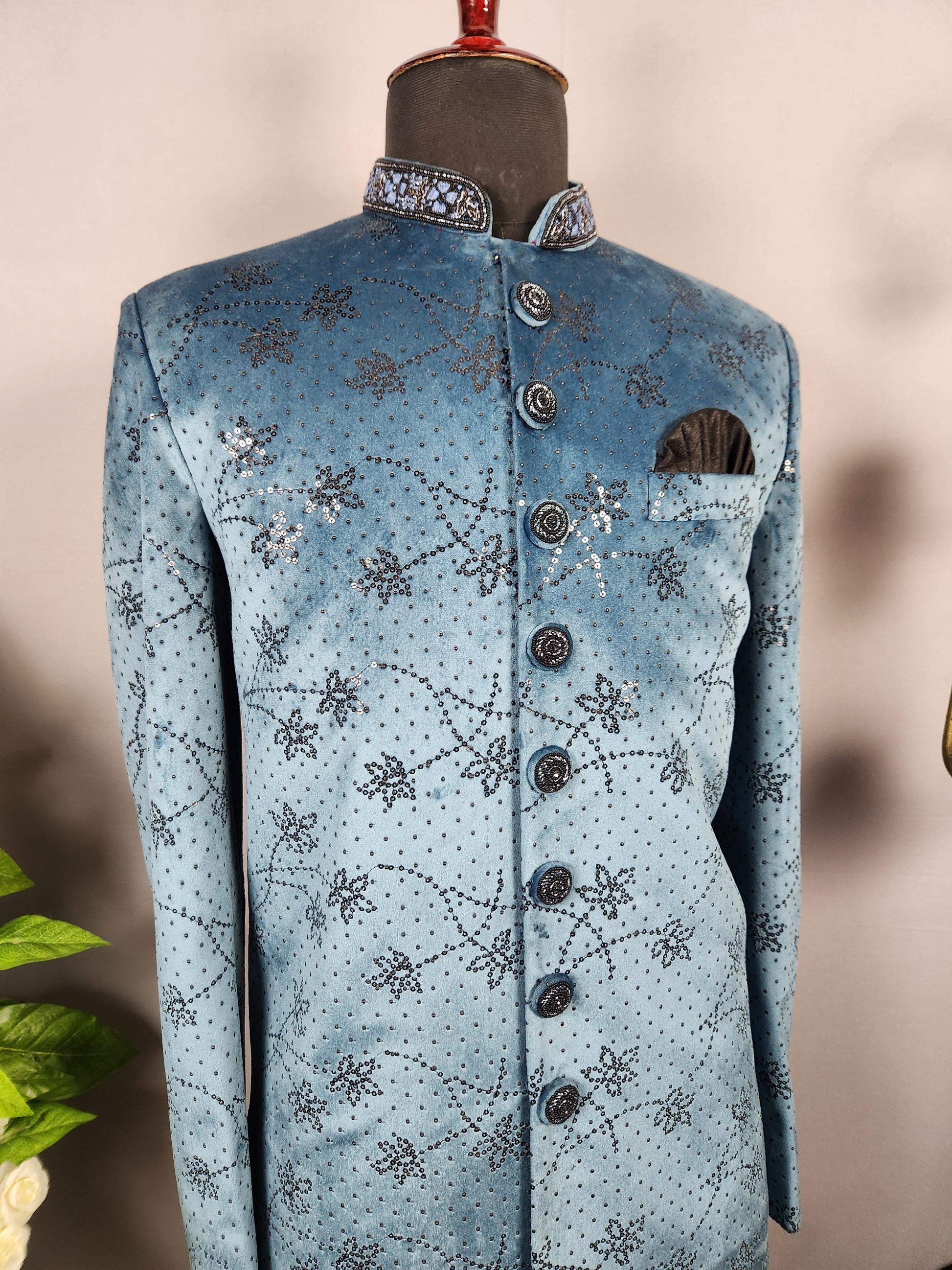 Teal Blue Jodhpuri Suit for Men  -   Indian Wedding Outfit for Men