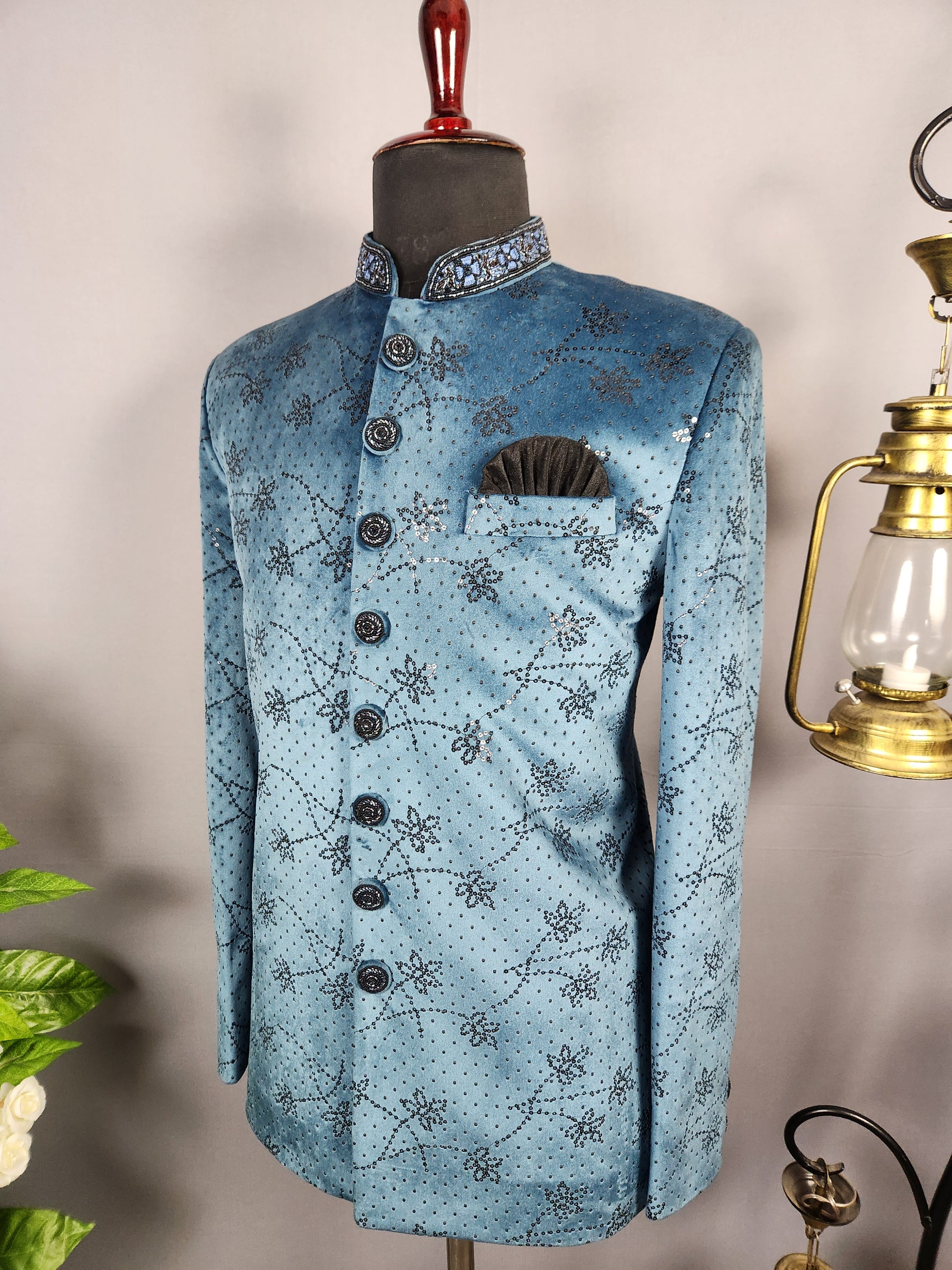 Teal Blue Jodhpuri Suit for Men  -   Indian Wedding Outfit for Men