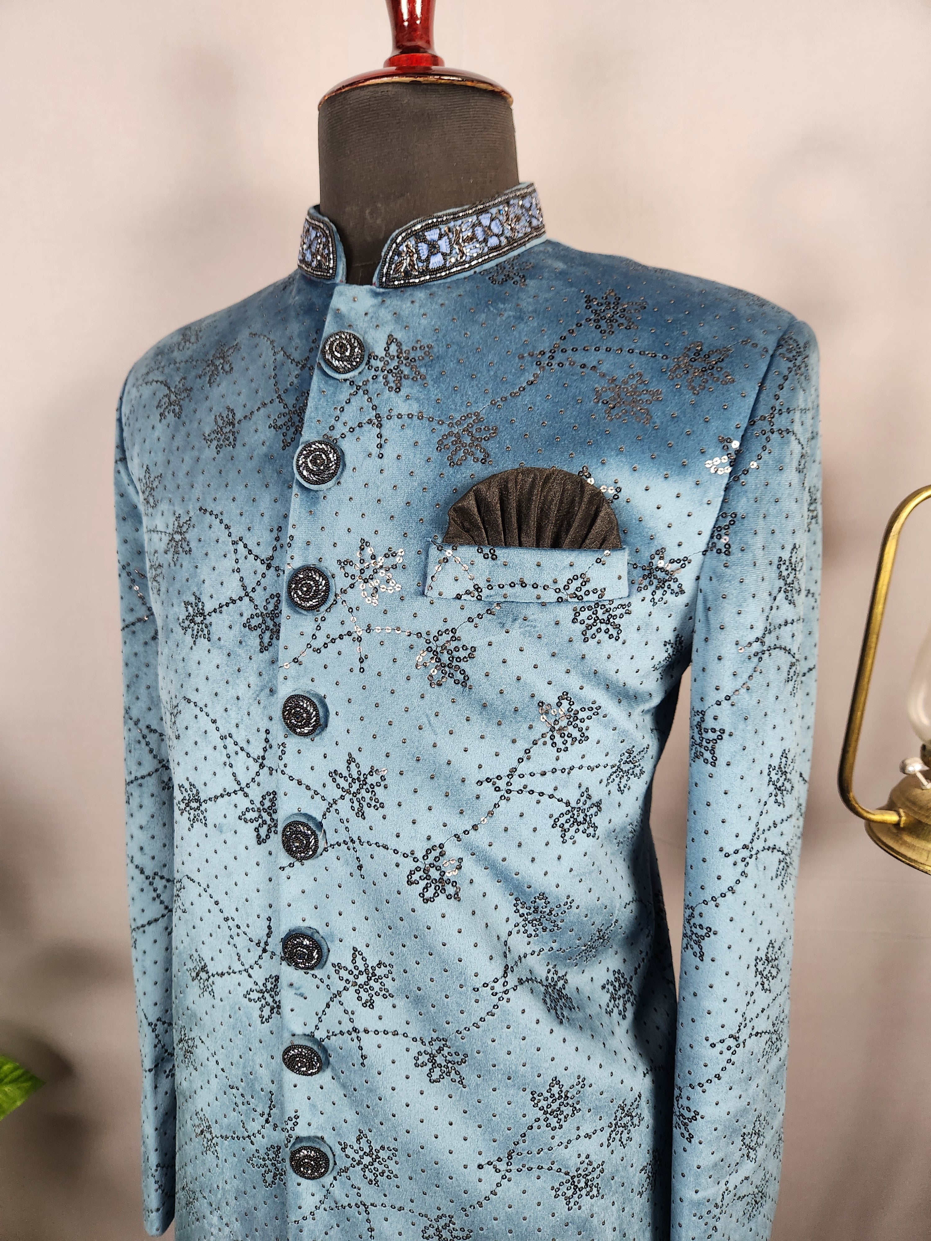 Teal Blue Jodhpuri Suit for Men  -   Indian Wedding Outfit for Men