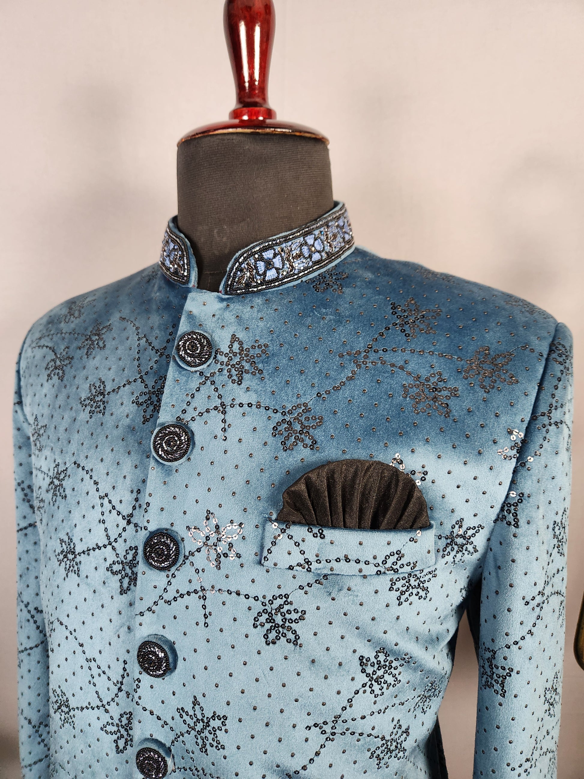 Teal Blue Jodhpuri Suit for Men  -   Indian Wedding Outfit for Men