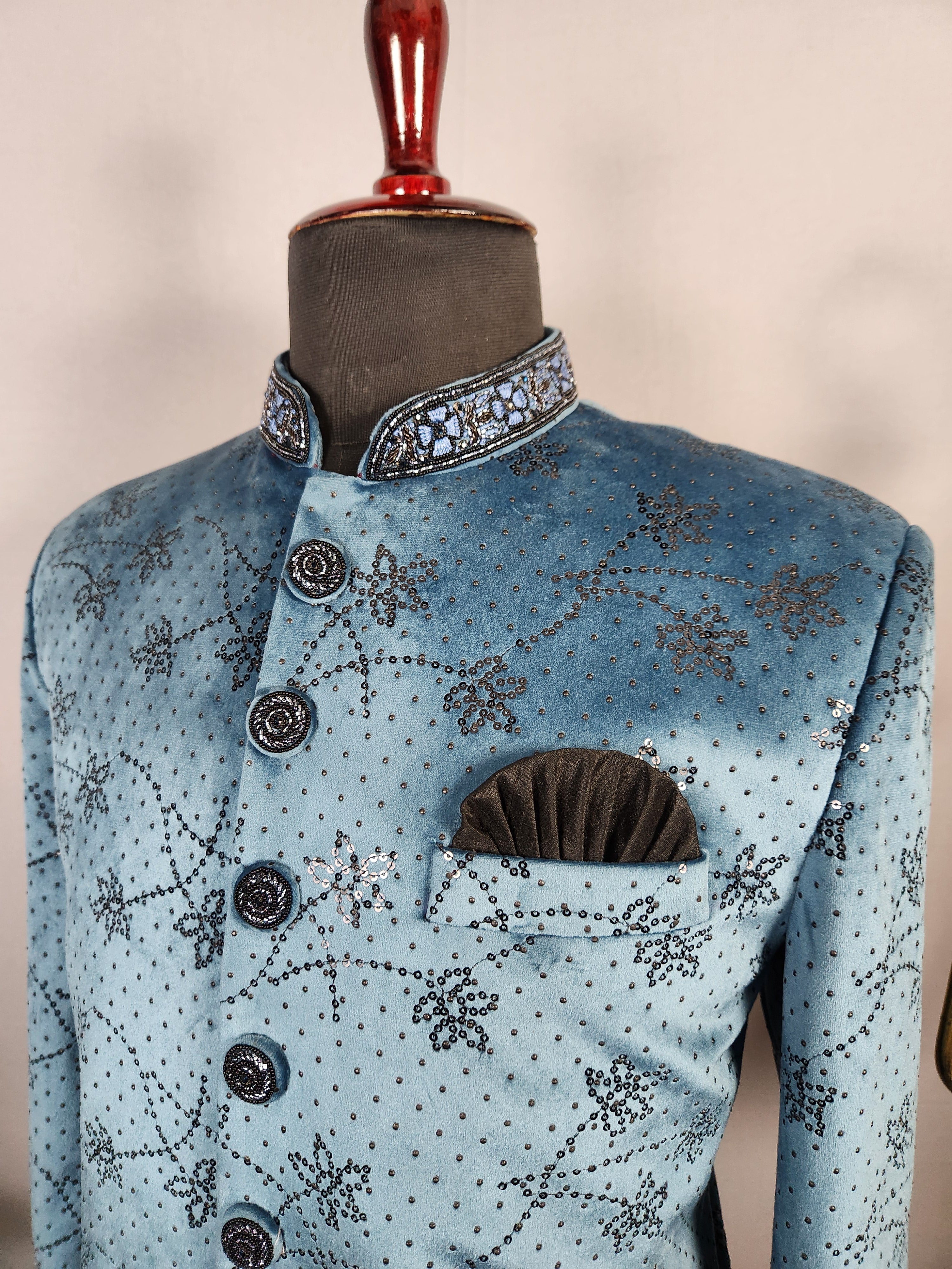 Teal Blue Jodhpuri Suit for Men  -   Indian Wedding Outfit for Men