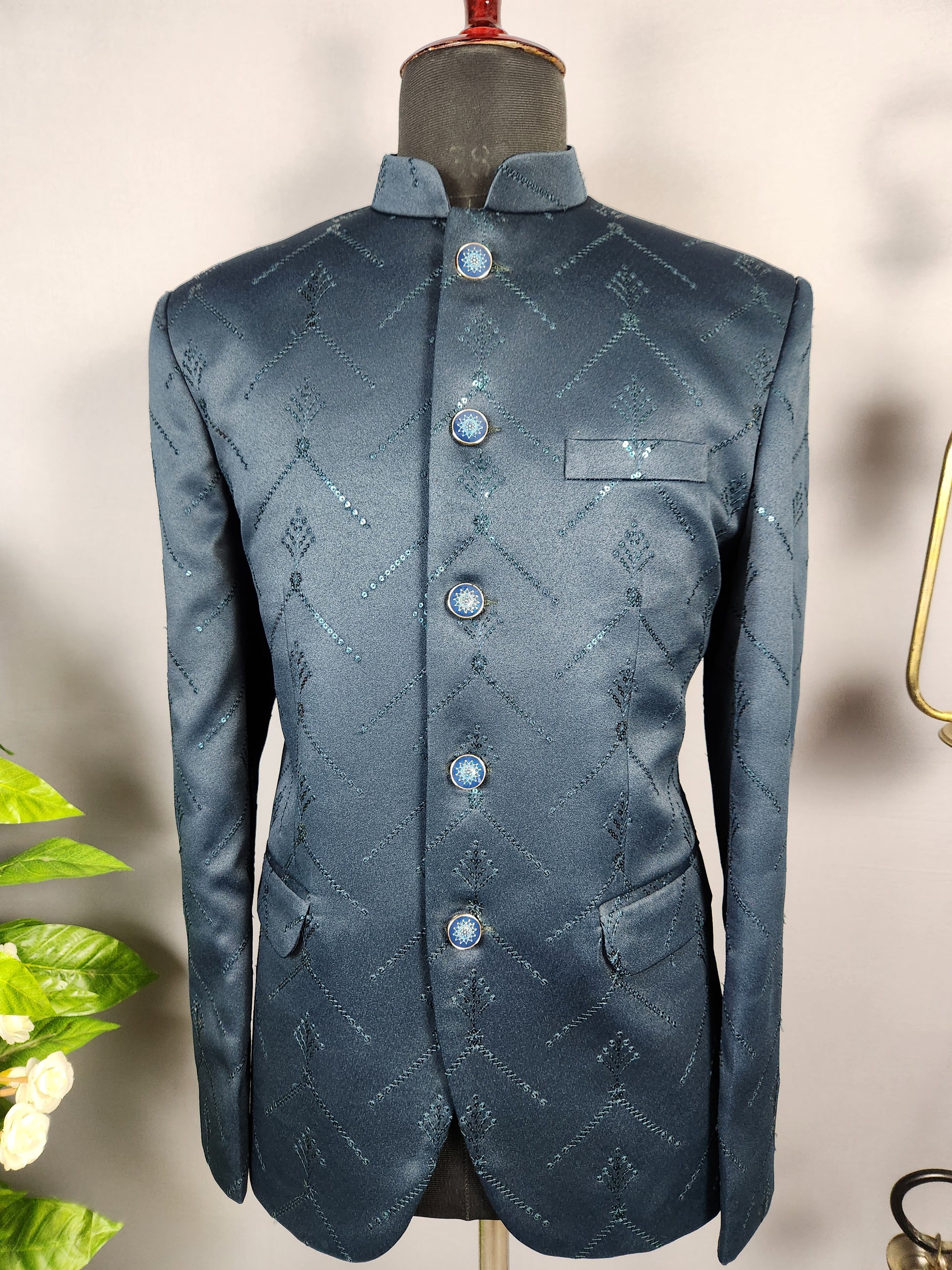 Teal Green Jodhpuri Suit for Men  -   Indian Wedding Outfit for Men