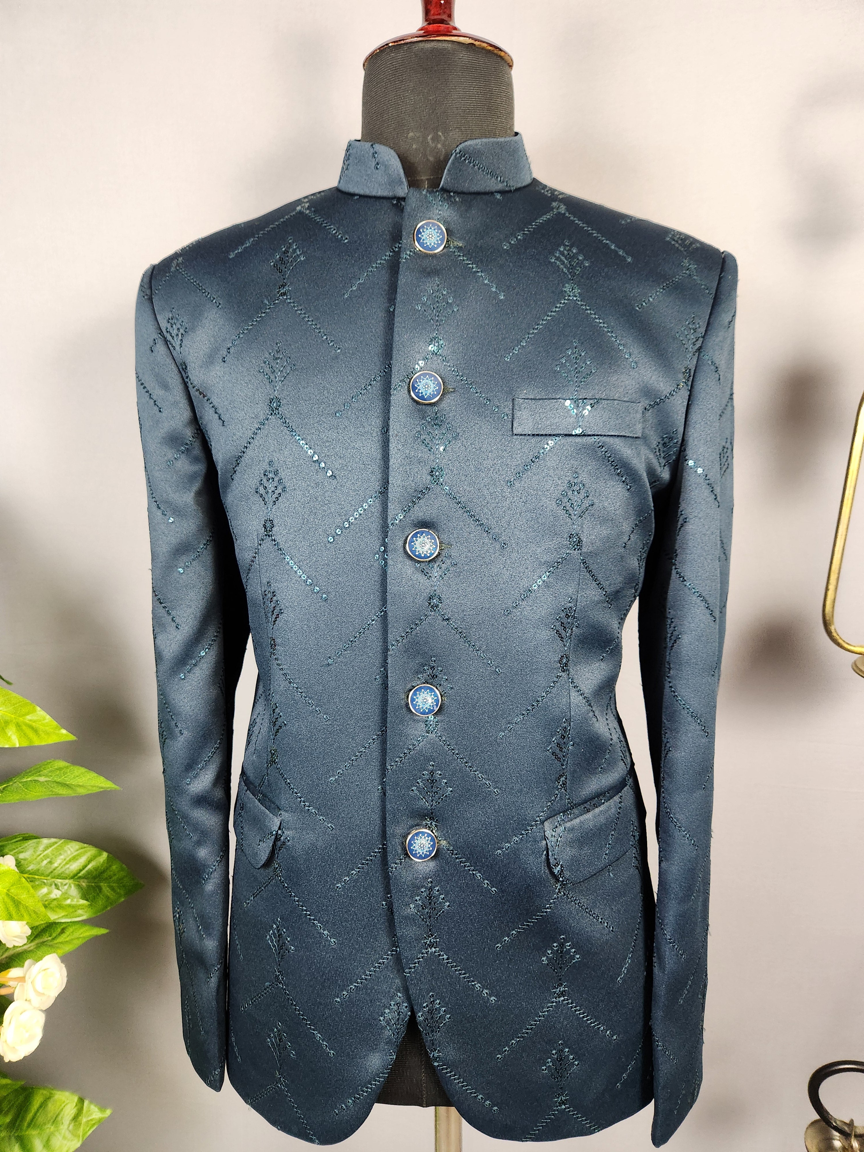 Teal Green Jodhpuri Suit for Men  -   Indian Wedding Outfit for Men