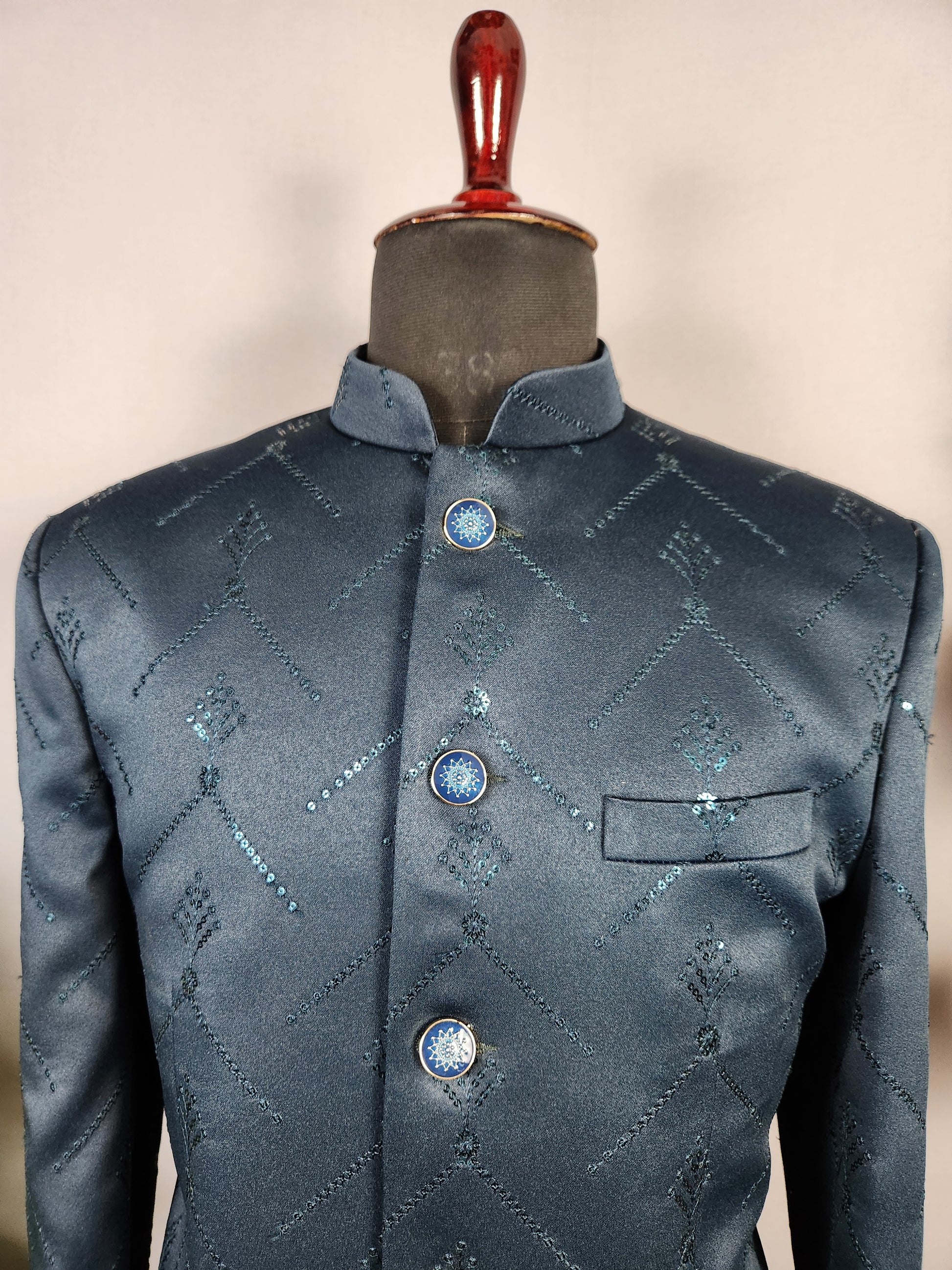 Teal Green Jodhpuri Suit for Men  -   Indian Wedding Outfit for Men