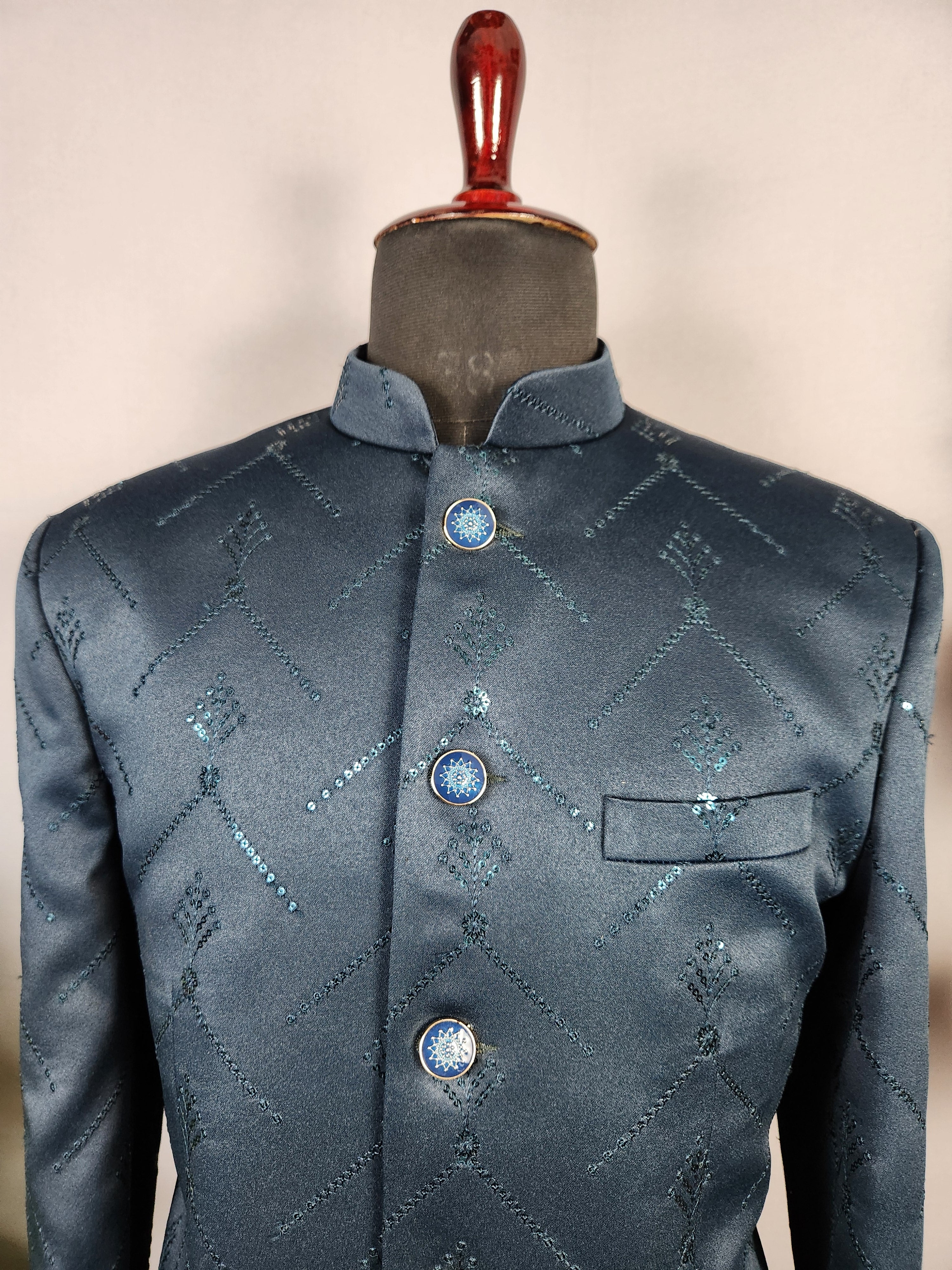 Teal Green Jodhpuri Suit for Men  -   Indian Wedding Outfit for Men