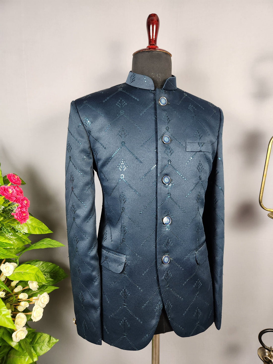 Teal Green Jodhpuri Suit for Men  -   Indian Wedding Outfit for Men